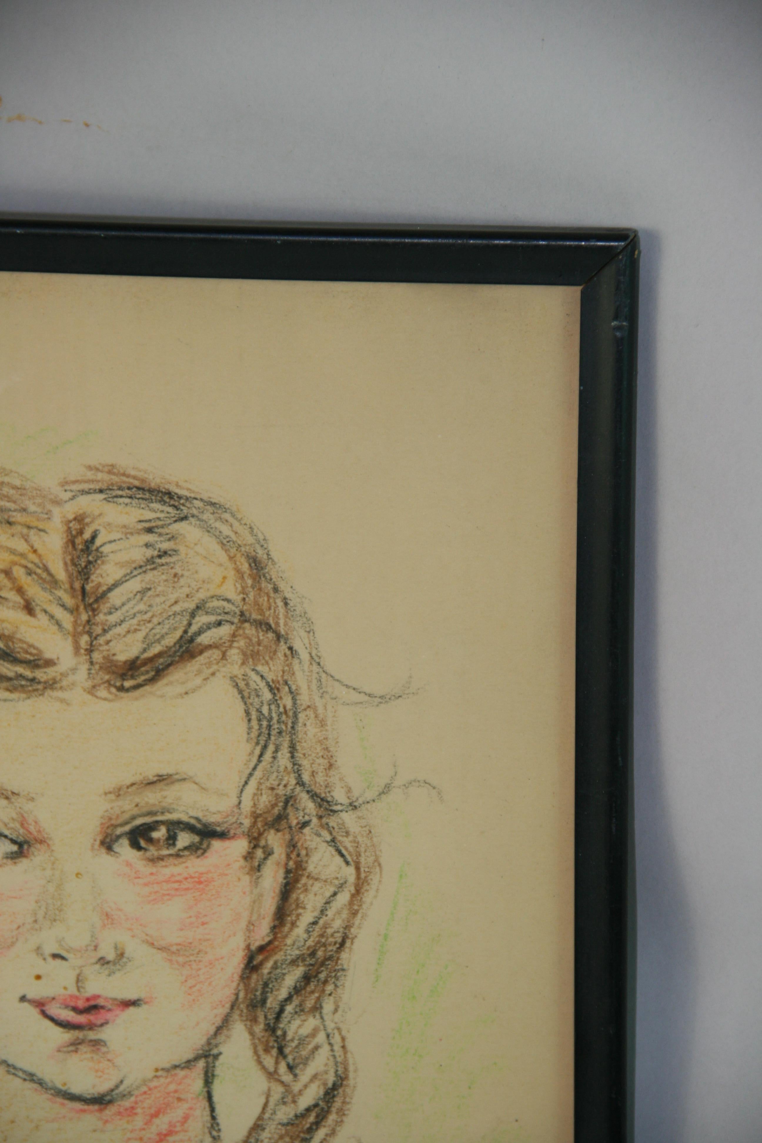 Pastel al óleo italiano vintage Joven con colas de cerdo en venta 2