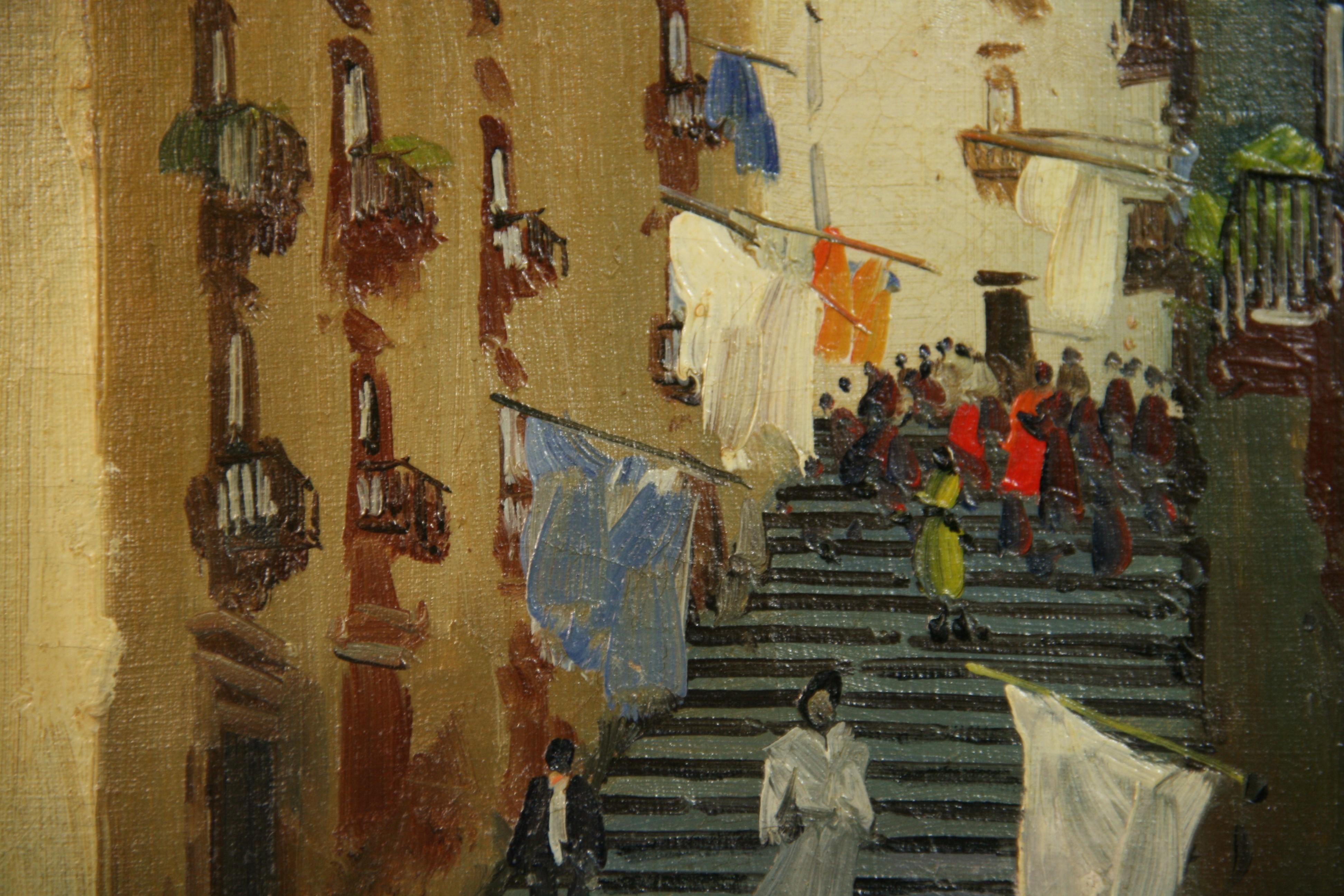 Vintage Italian Streets of Naples Oil On Canvas By Tanzello For Sale 2