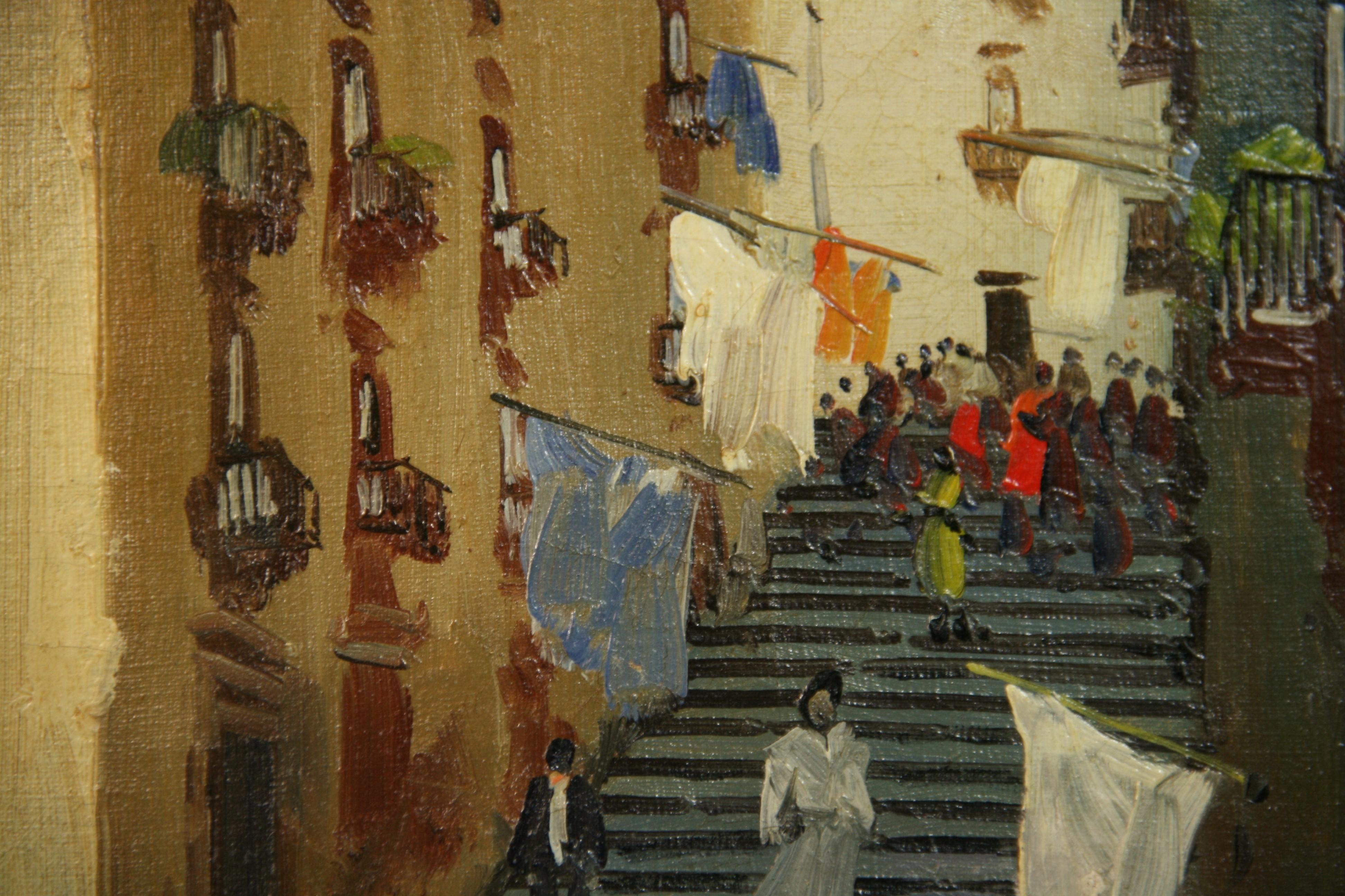 Scena di strada italiana vintage  di Napoli Olio su tela di Tanzello in vendita 1