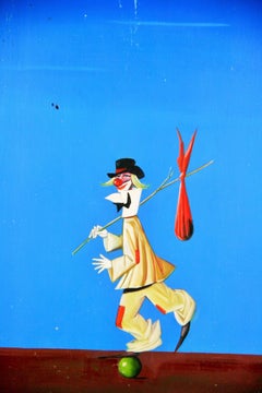 Vintage Italian Surreal   Oil Painting "Balancing On A Green Ball" Circa 1950's