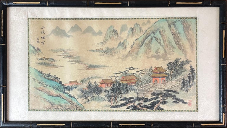 Unknown Figurative Painting - Vintage Japanese Landscape Painting on Silk