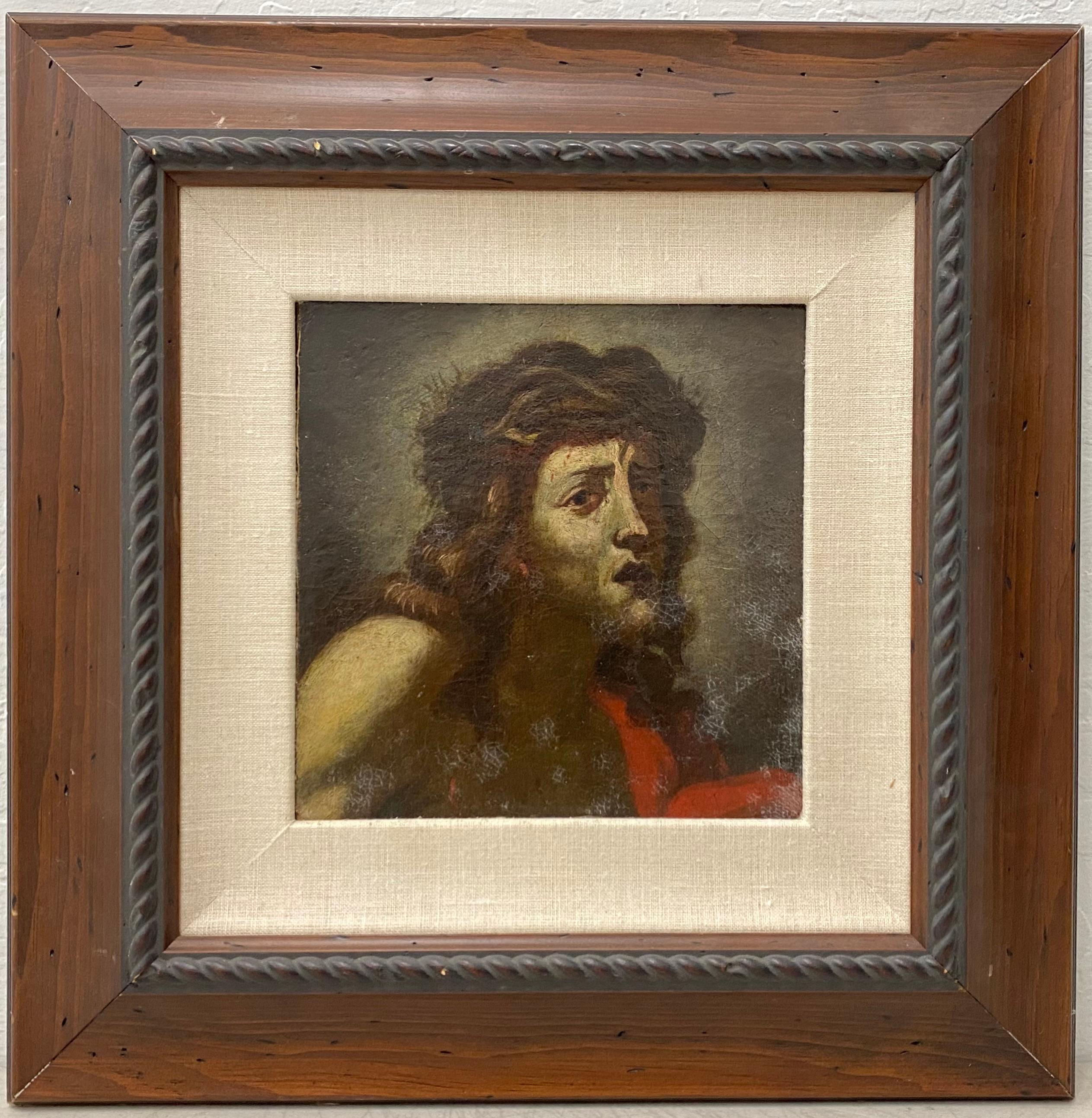 Vintage Jesus of Nazareth Original Oil Portrait 20th Century