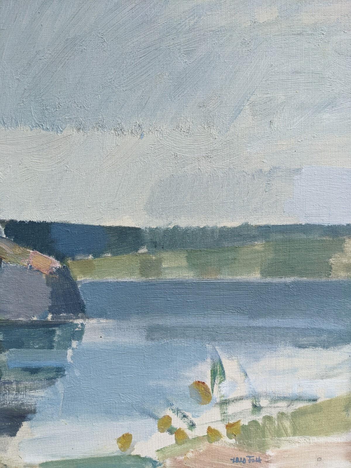 GENTIL
Size: 53 x 73 cm (including frame)
Oil on Canvas

A soothing mid century lake landscape in oil, painted onto canvas.

Soft pastel colours have been applied in an expressive manner, creating a composition of a calming lake scene. There is