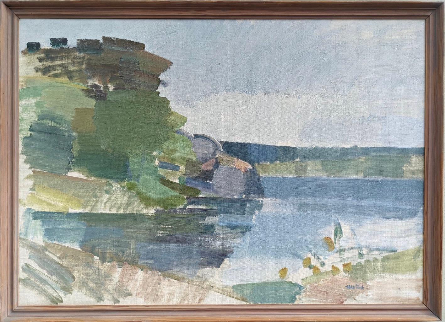 Unknown Abstract Painting - Vintage Landscape Framed Oil Painting Swedish Art - Gentil