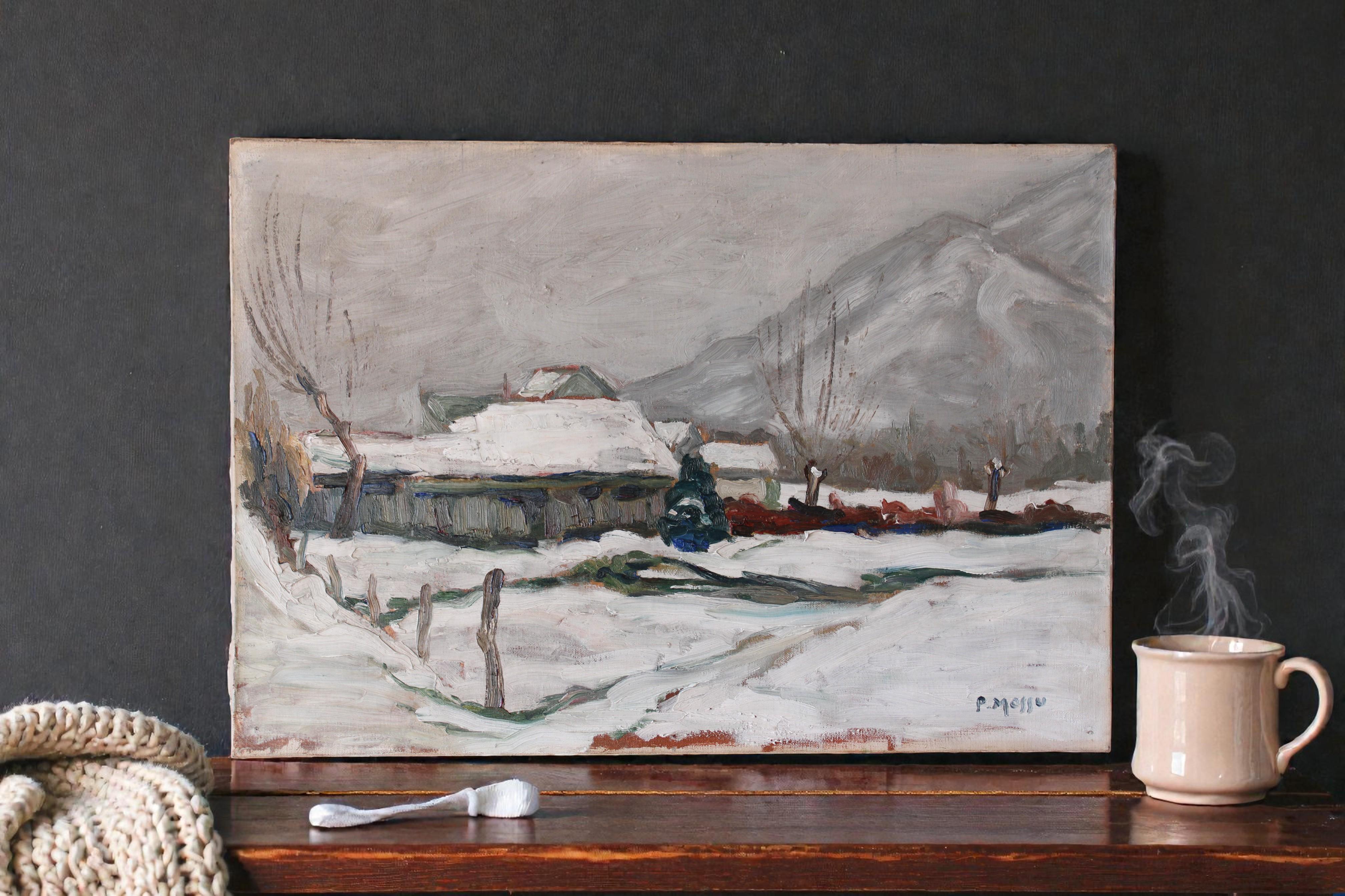 Landscape Oil Painting, French Art, Mid-Century Art, Wall Art, Vintage Décor, Vintage art, Pastoral Landscape, Countryside painting, Vintage Painting, Original painting, Snowscape, French décor, 

Vintage Post Impressionist snowscape oil painting on