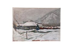Vintage Landschaft Ölgemälde, Post-Impressionistische Schneelandschaft von P Mossu