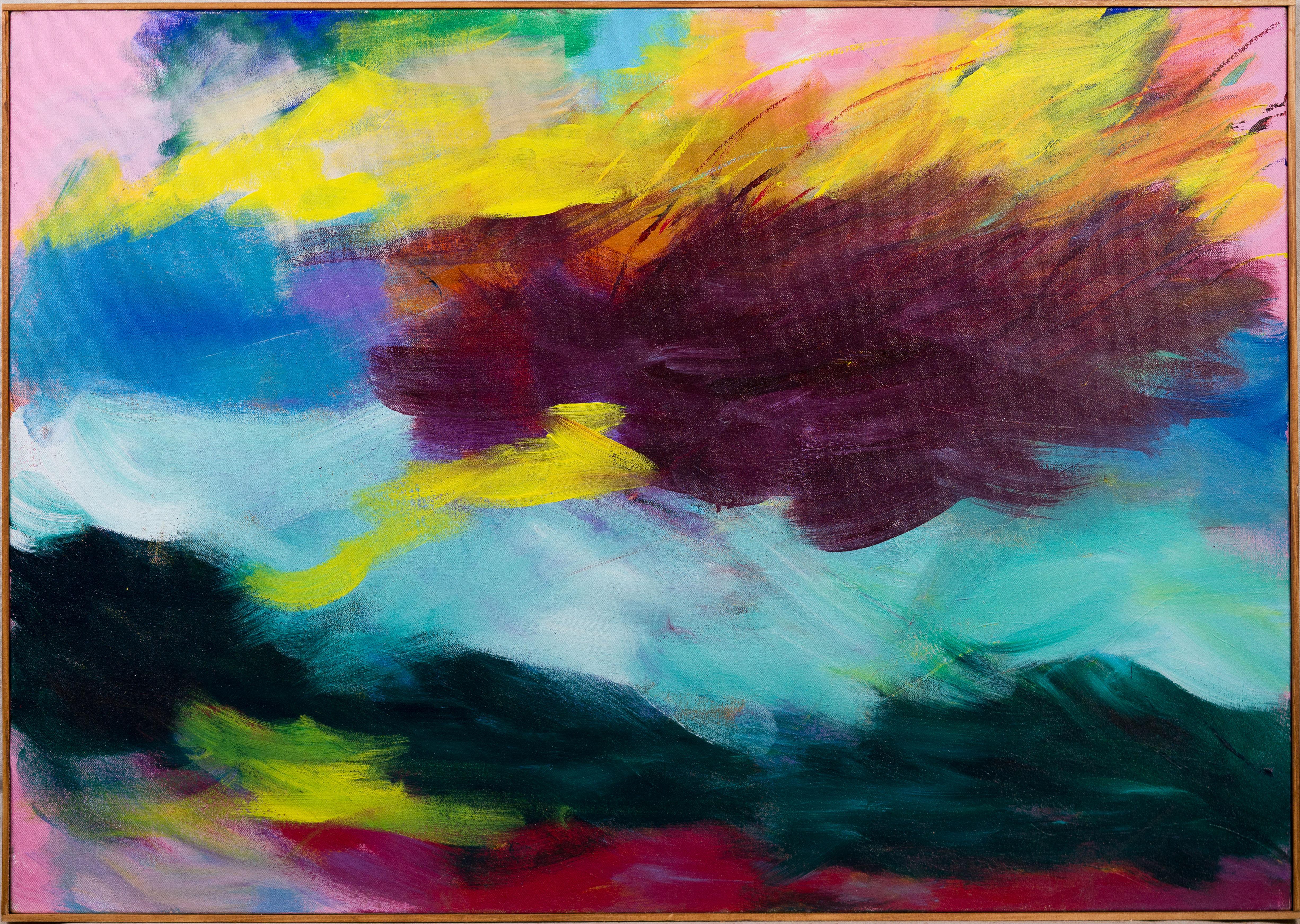 Großes gerahmtes Original-Dynastie-Ölgemälde im Vintage-Stil des abstrakten Expressionismus, gerahmt (Abstrakter Expressionismus), Painting, von Unknown
