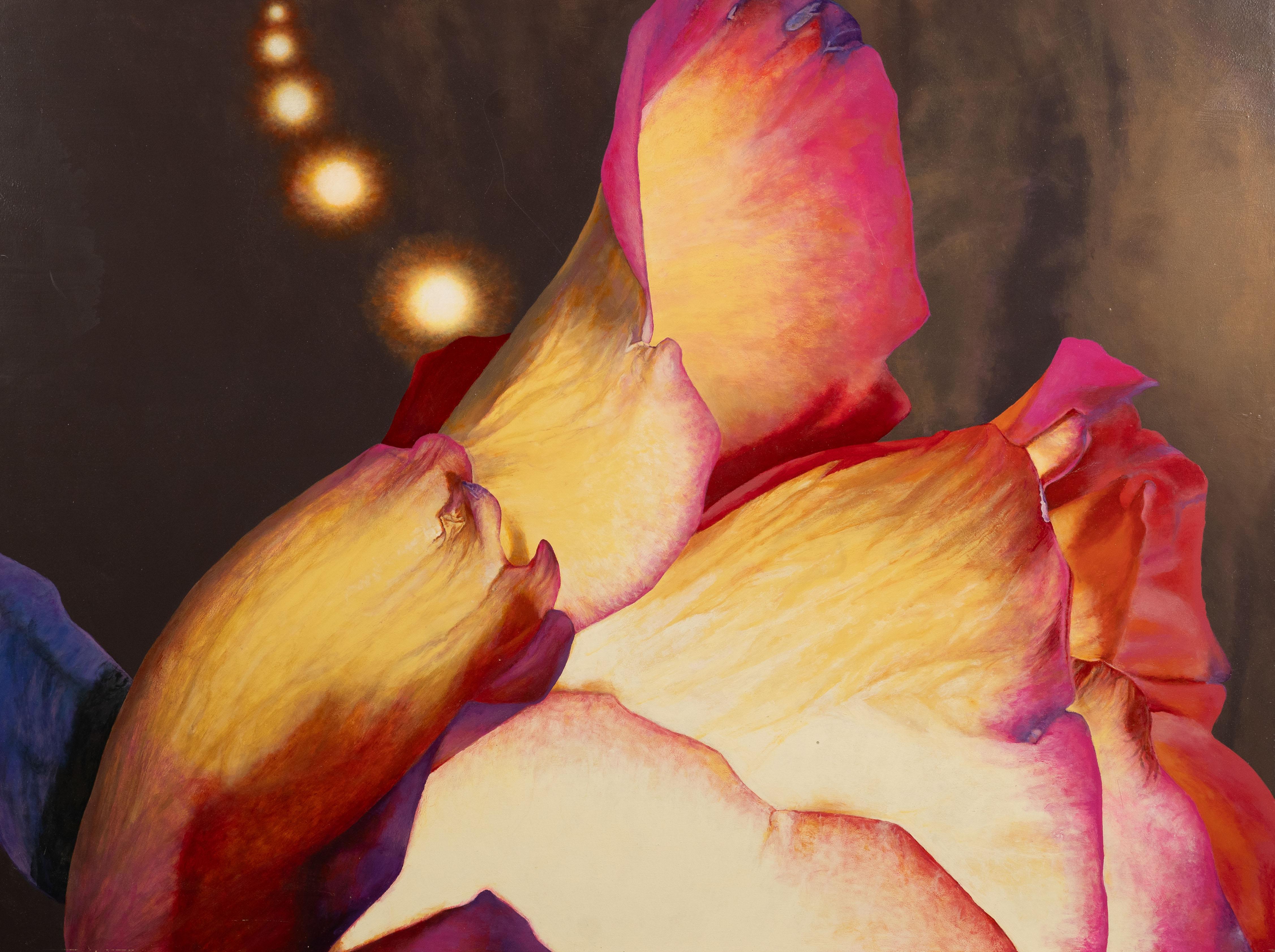 Vintage Large American Modernist Trompe L'Oeil Rose Flower Still Life Painting For Sale 2