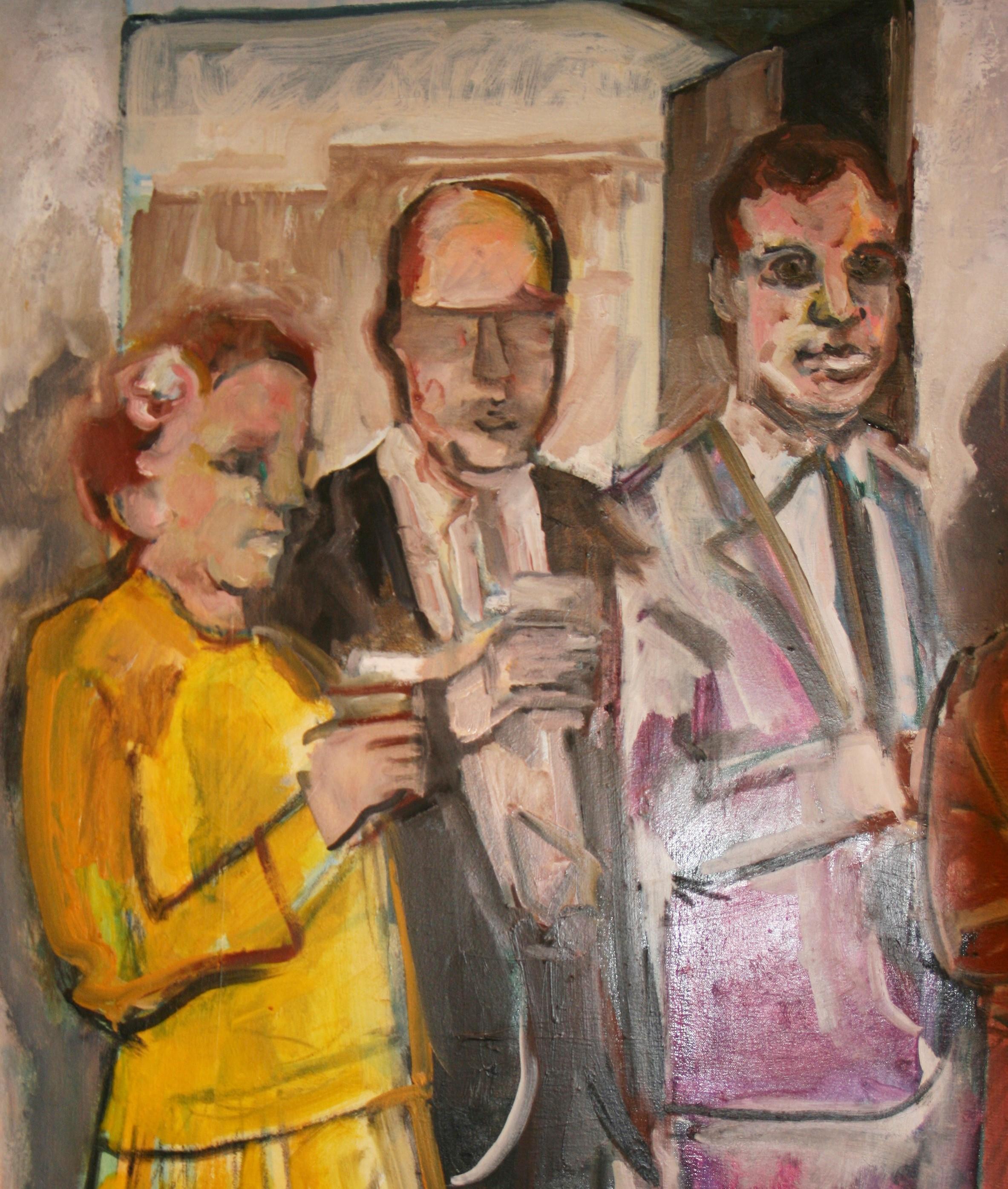 Gran pintura al óleo figurativa vintage de mediados de siglo en Nueva York  Cóctel años 60 en venta 6