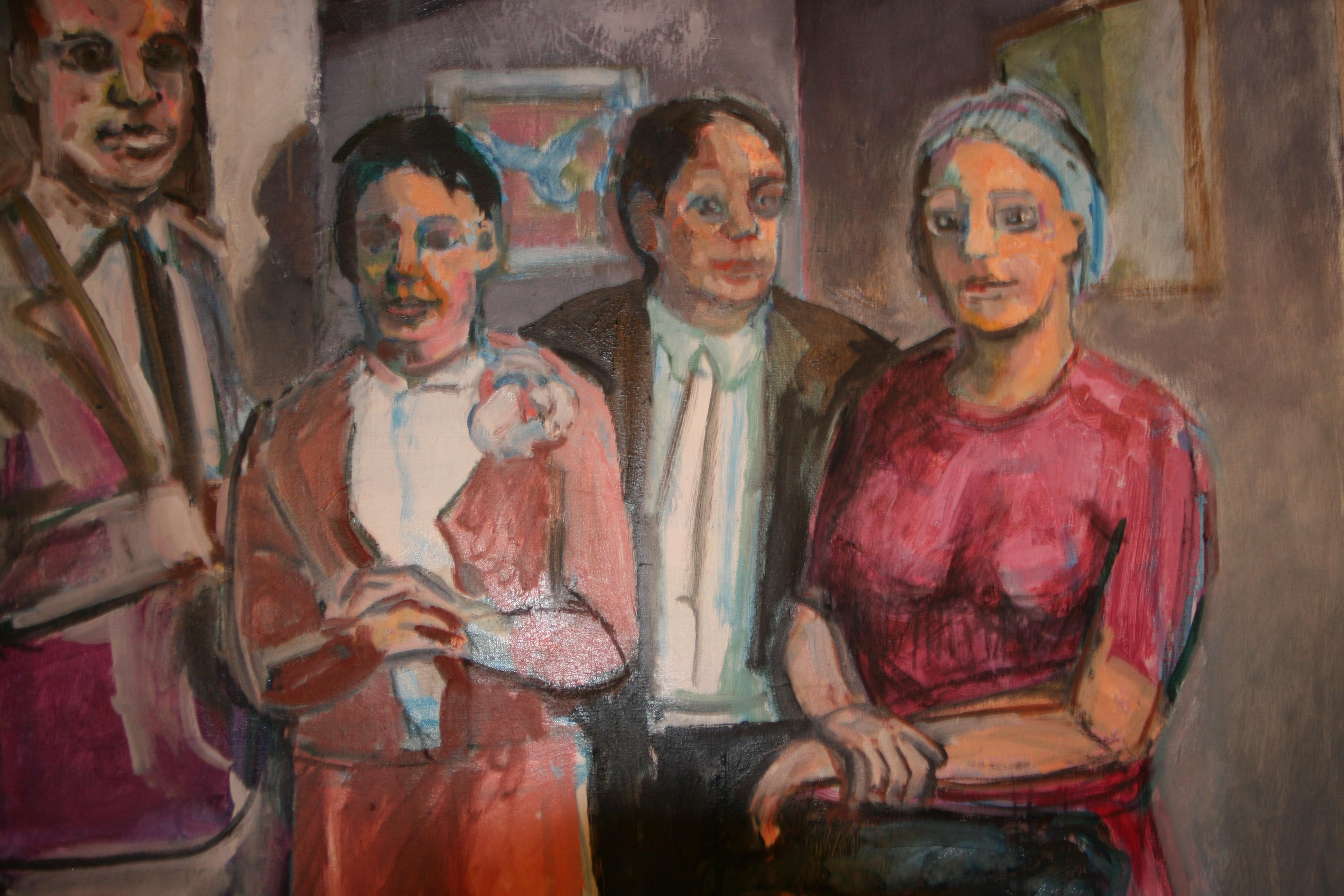 Gran pintura al óleo figurativa vintage de mediados de siglo en Nueva York  Cóctel años 60 en venta 7
