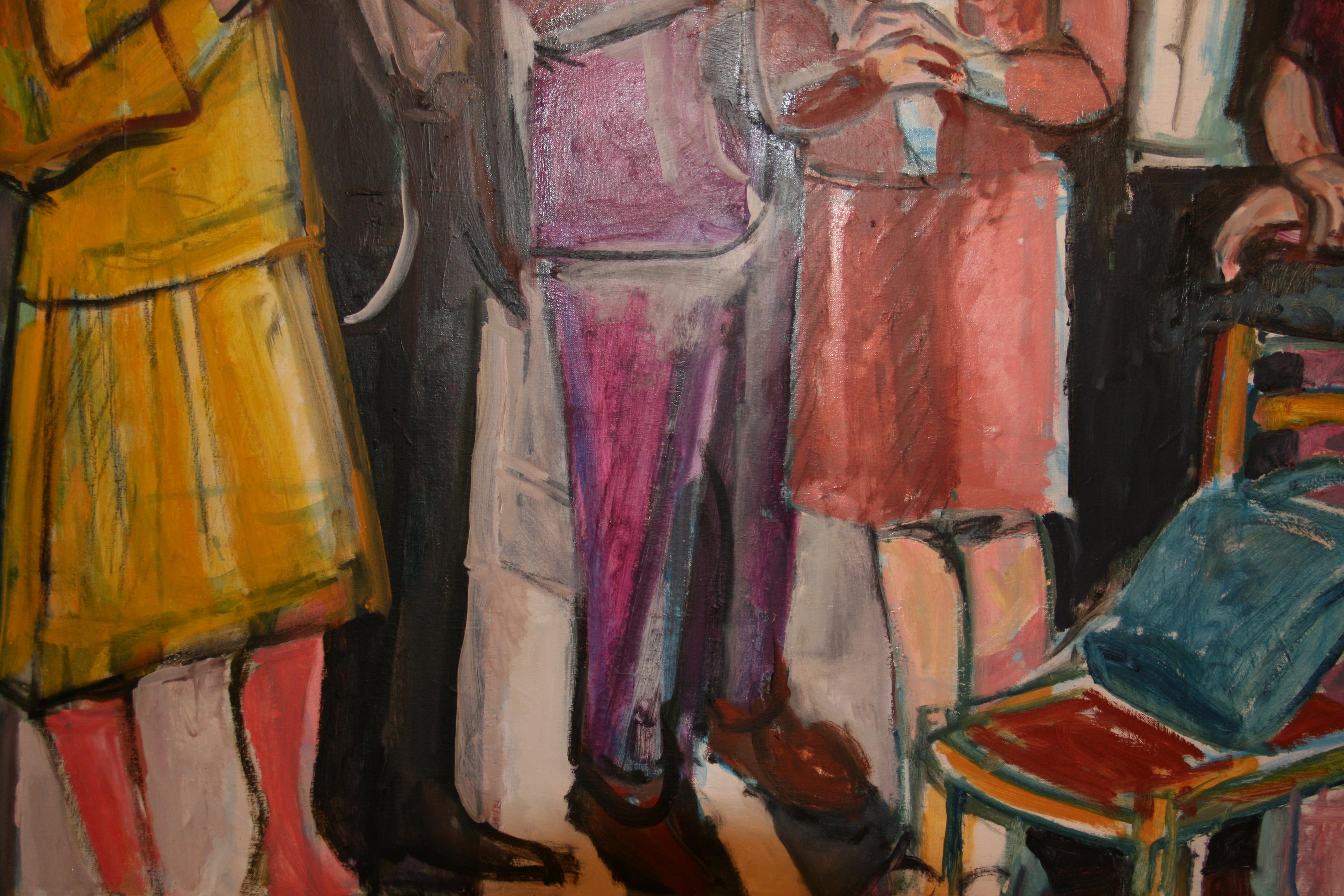 Gran pintura al óleo figurativa vintage de mediados de siglo en Nueva York  Cóctel años 60 en venta 9