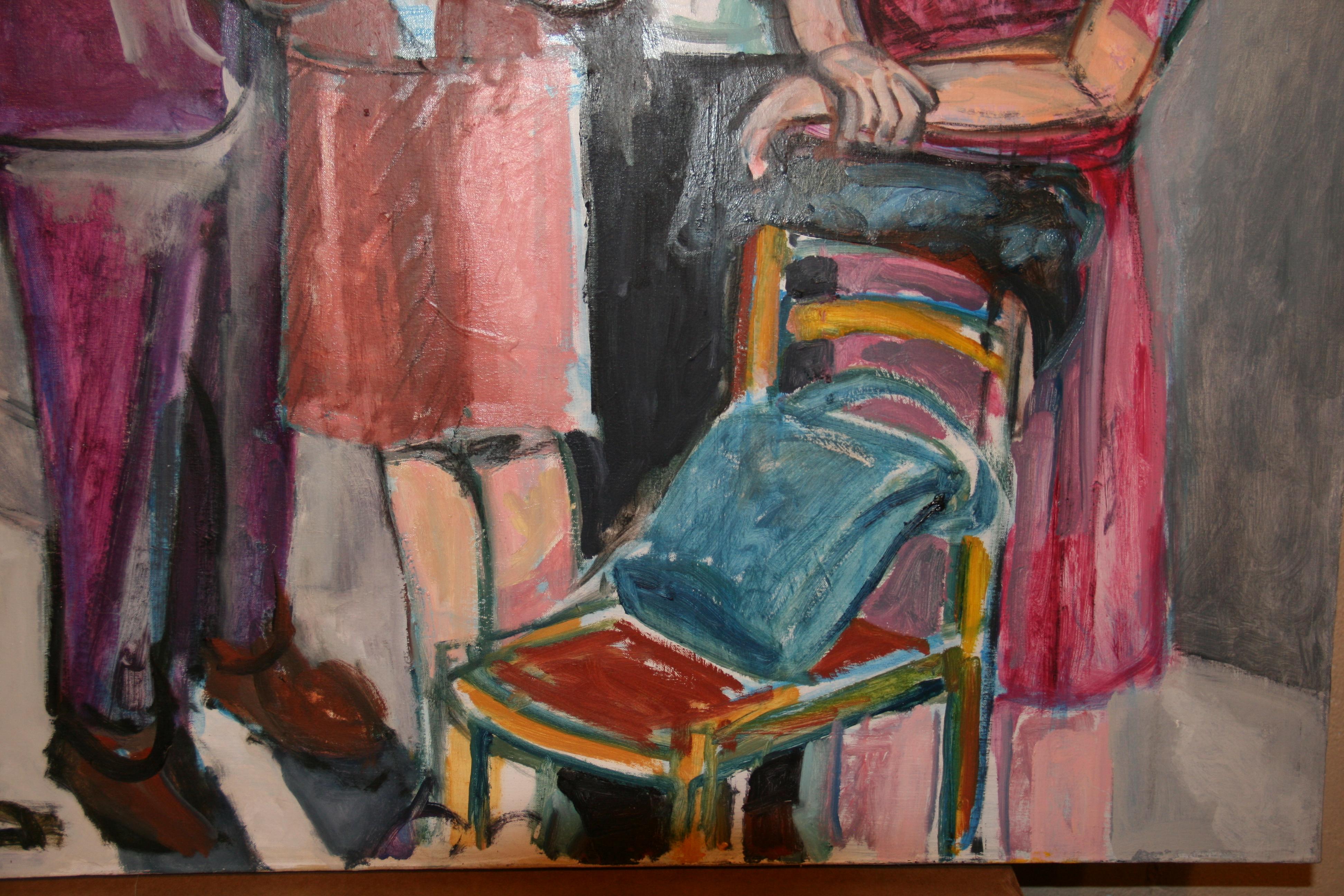 Gran pintura al óleo figurativa vintage de mediados de siglo en Nueva York  Cóctel años 60 en venta 10