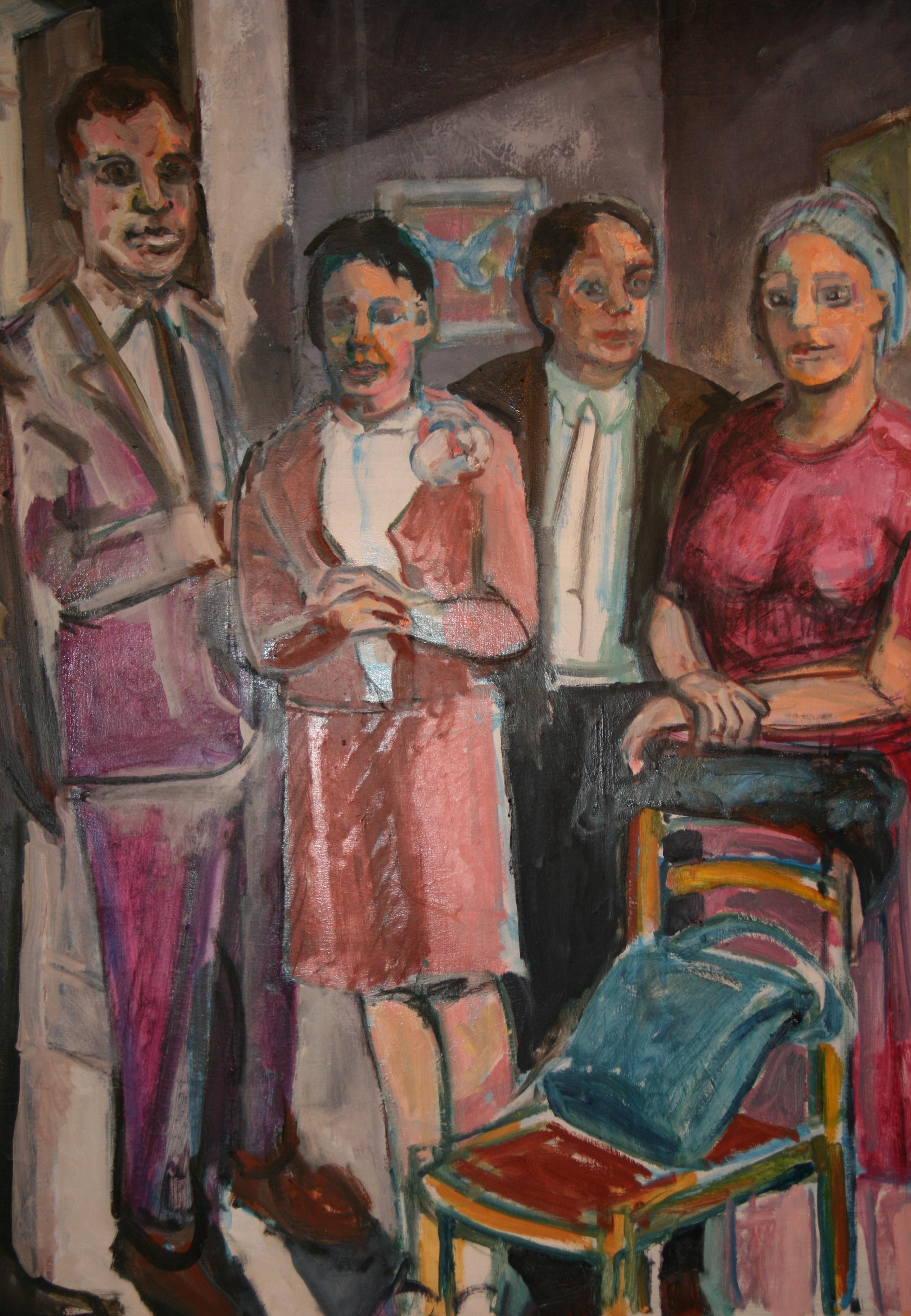 Gran pintura al óleo figurativa vintage de mediados de siglo en Nueva York  Cóctel años 60 en venta 2