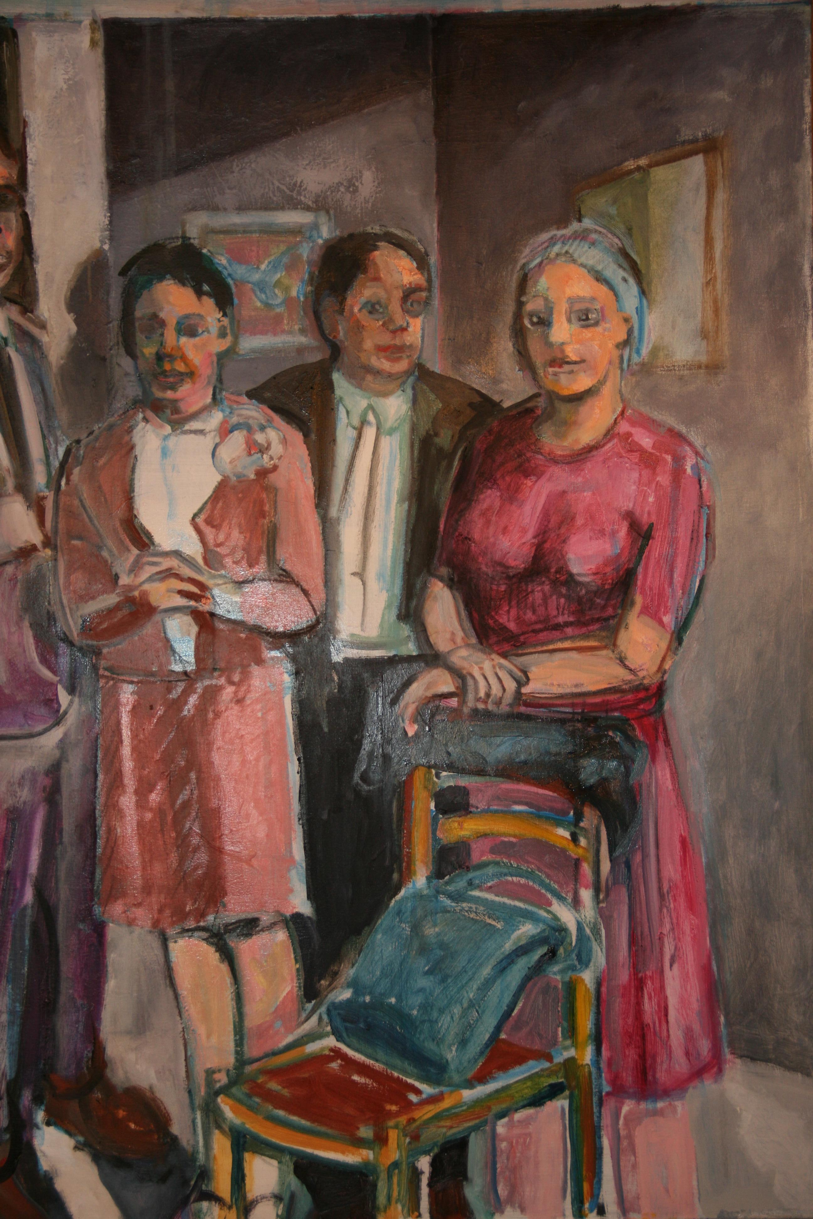 Gran pintura al óleo figurativa vintage de mediados de siglo en Nueva York  Cóctel años 60 en venta 3