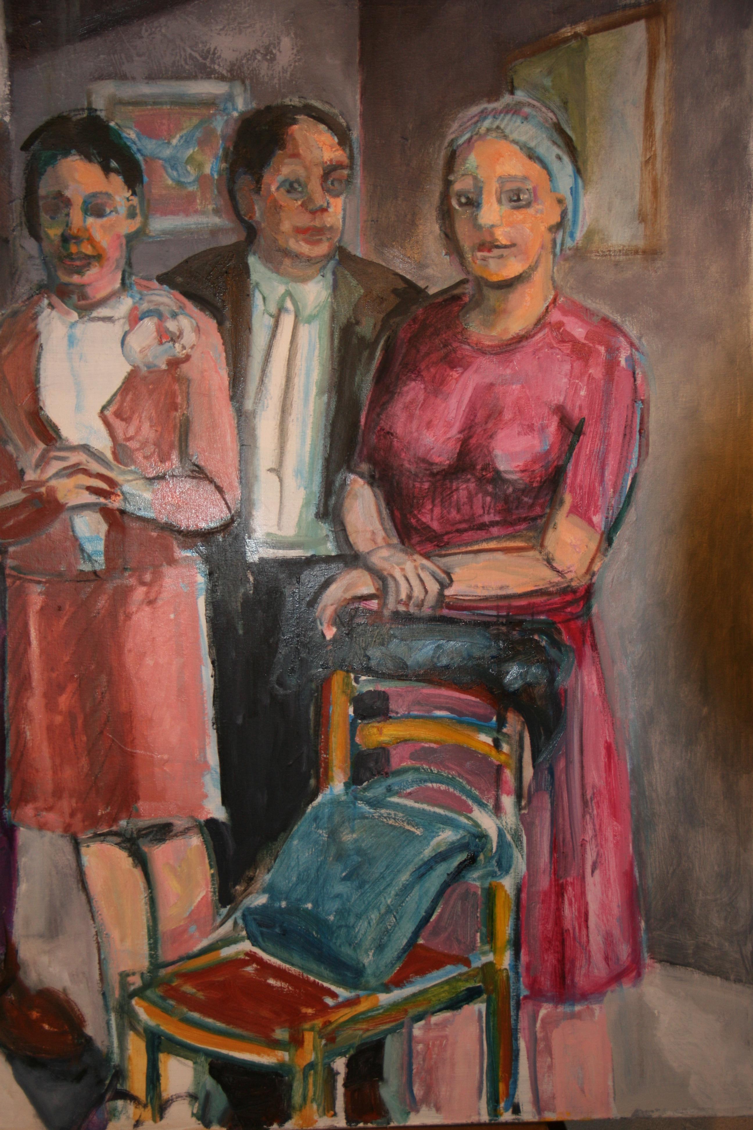 Gran pintura al óleo figurativa vintage de mediados de siglo en Nueva York  Cóctel años 60 en venta 4