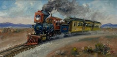 Albert Tolf  "Locomotive Steam Engine No. 7" Original Oil Painting 20th C.