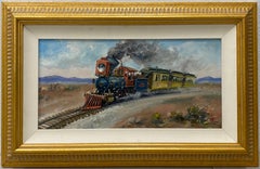 Étagère Albert  ""Locomotive Steam Engine No. 7" Peinture à l'huile originale du 20ème siècle
