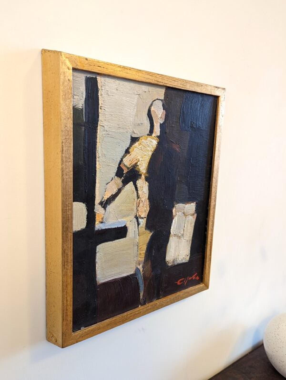 Vintage Mid-Century Abstract Figurative Framed Oil Painting - In the Shadows For Sale 2