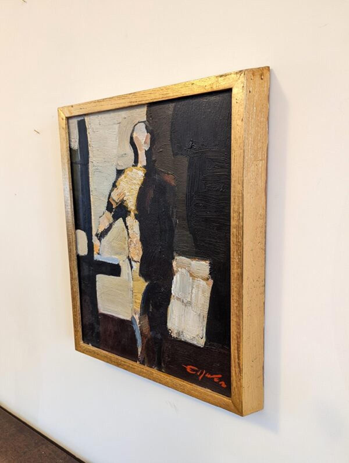 Vintage Mid-Century Abstract Figurative Framed Oil Painting - In the Shadows For Sale 3