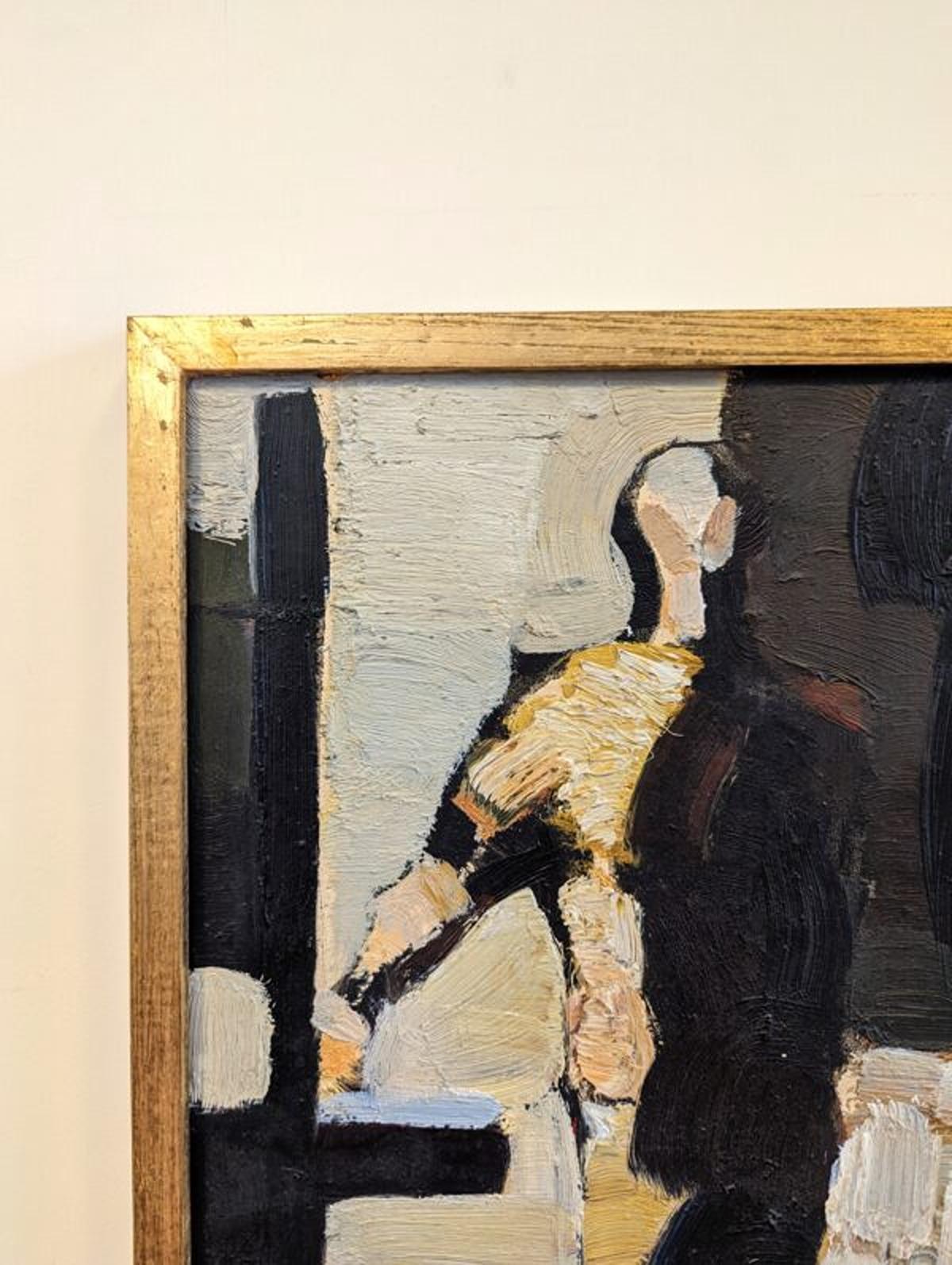 Vintage Mid-Century Abstract Figurative Framed Oil Painting - In the Shadows For Sale 4