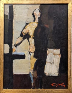 Vintage Mid-Century Abstract Figurative Framed Oil Painting - In the Shadows