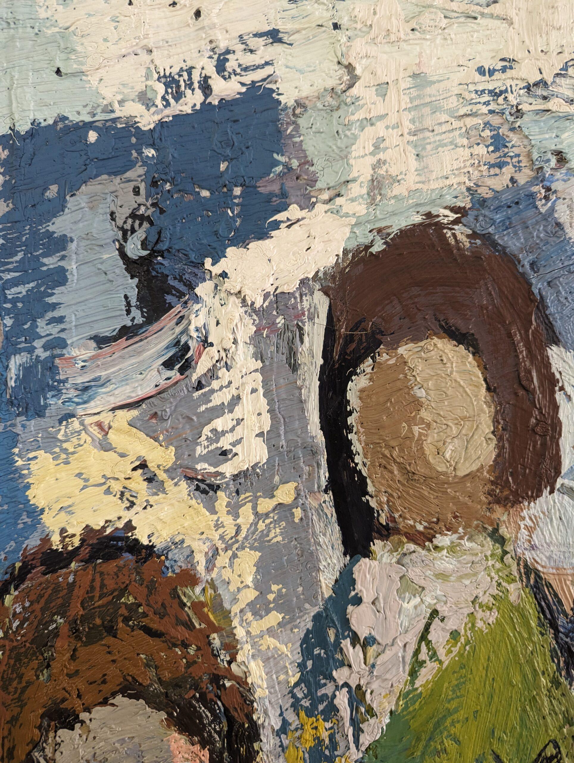 Vintage Mid-Century Abstract Figurative Oil Painting - All at Once For Sale 8