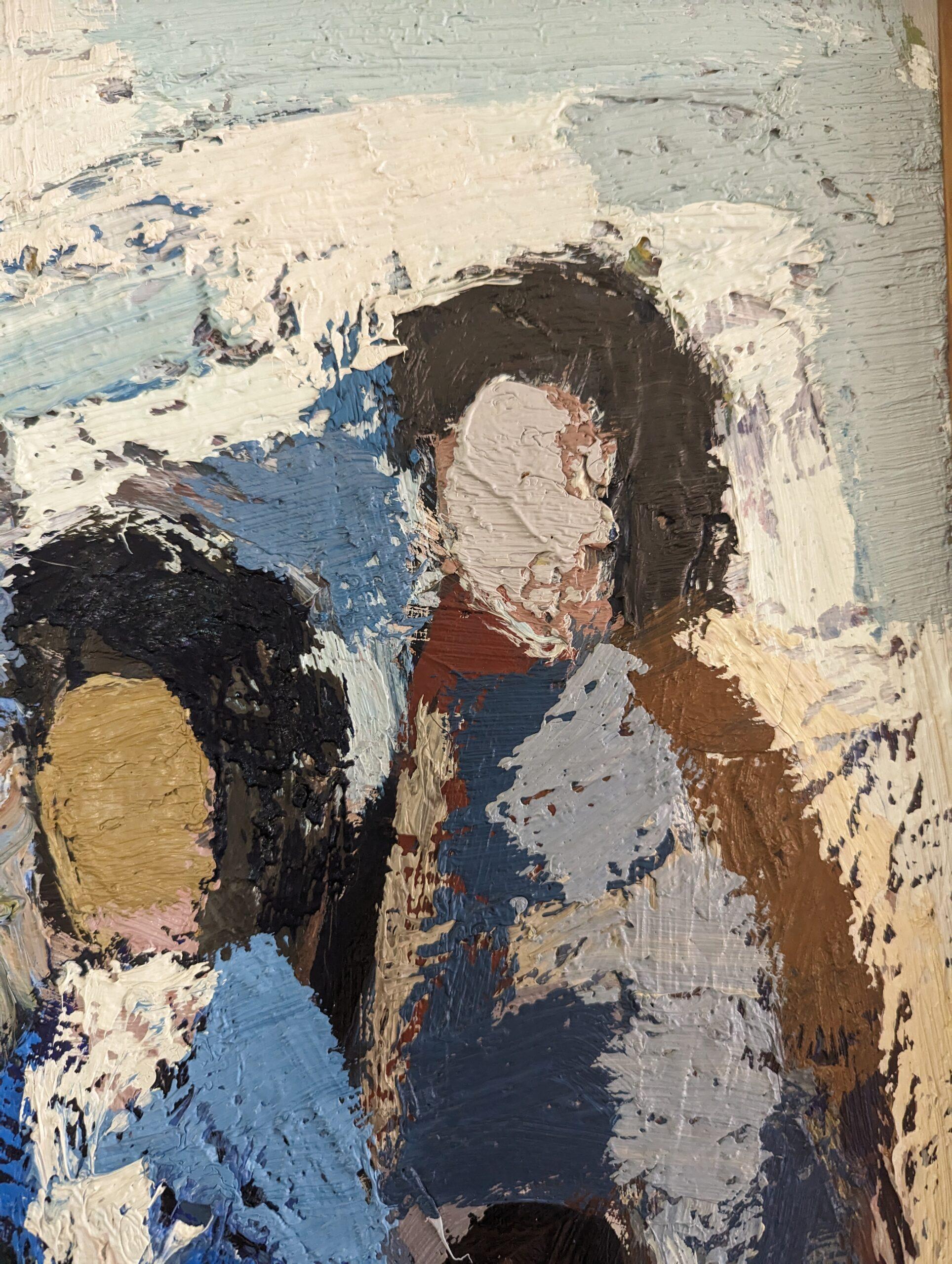 Vintage Mid-Century Abstract Figurative Oil Painting - All at Once For Sale 9