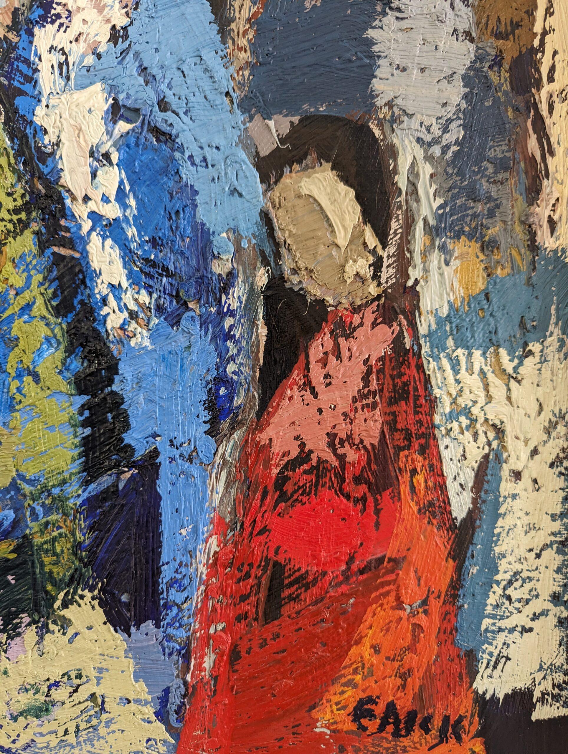 Vintage Mid-Century Abstract Figurative Oil Painting - All at Once For Sale 10