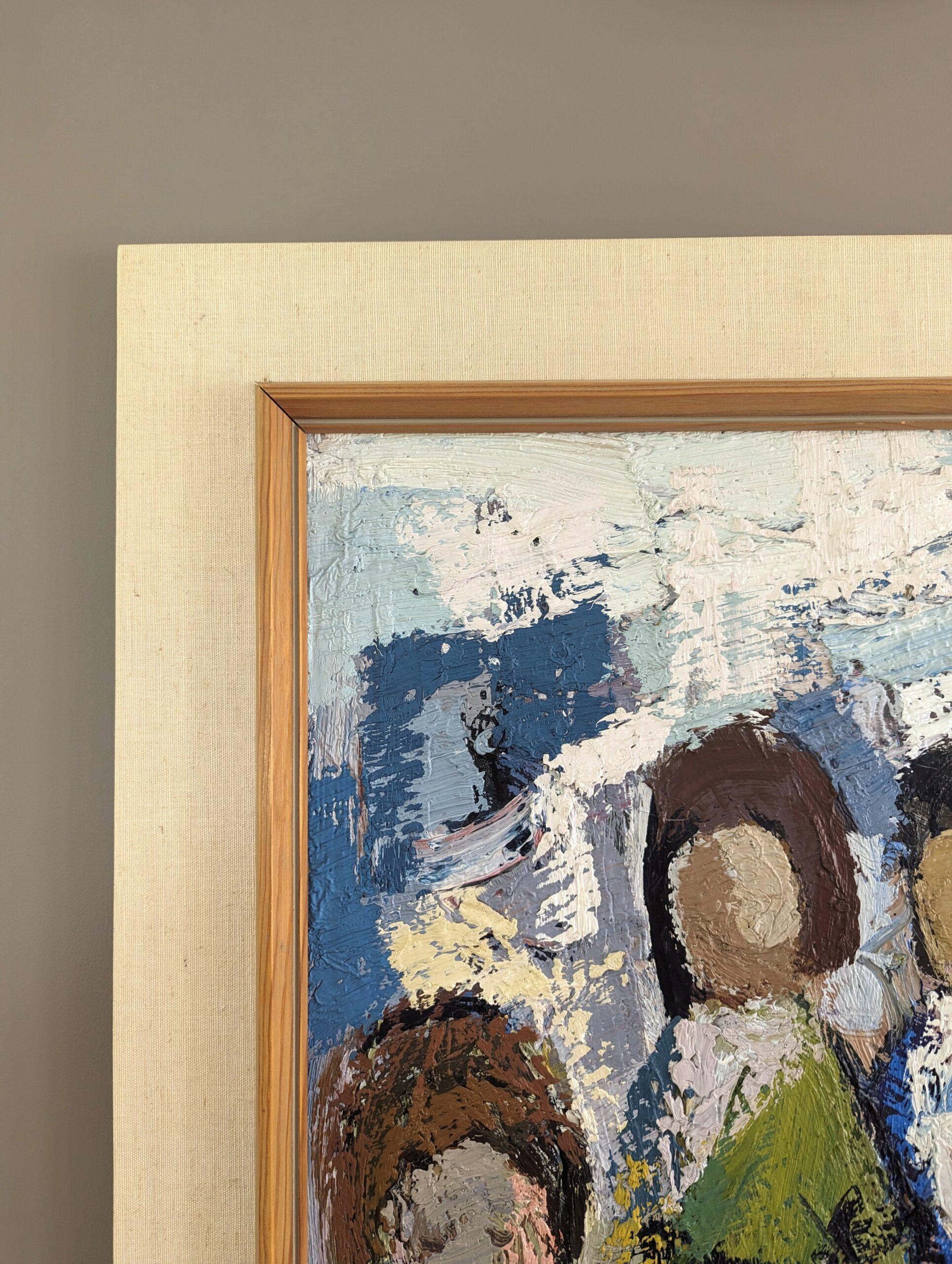 Vintage Mid-Century Abstract Figurative Oil Painting - All at Once For Sale 3