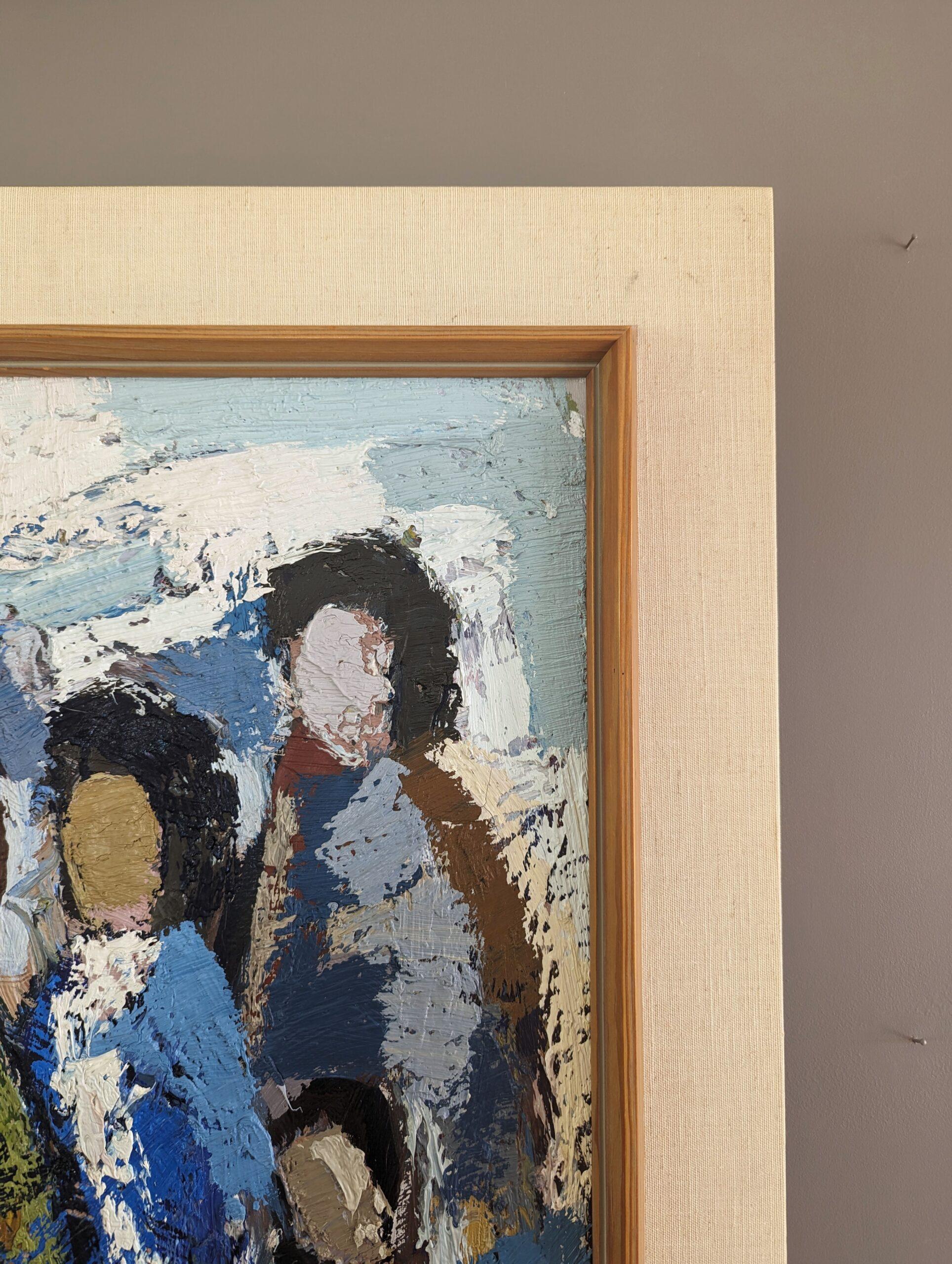 Vintage Mid-Century Abstract Figurative Oil Painting - All at Once For Sale 4