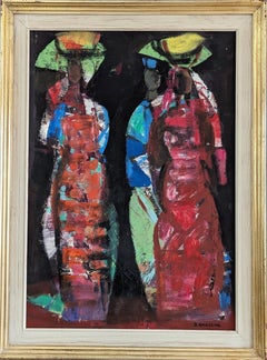 Vintage Mid-Century Abstract Figurative Oil Painting, Brita Hansson - Approach