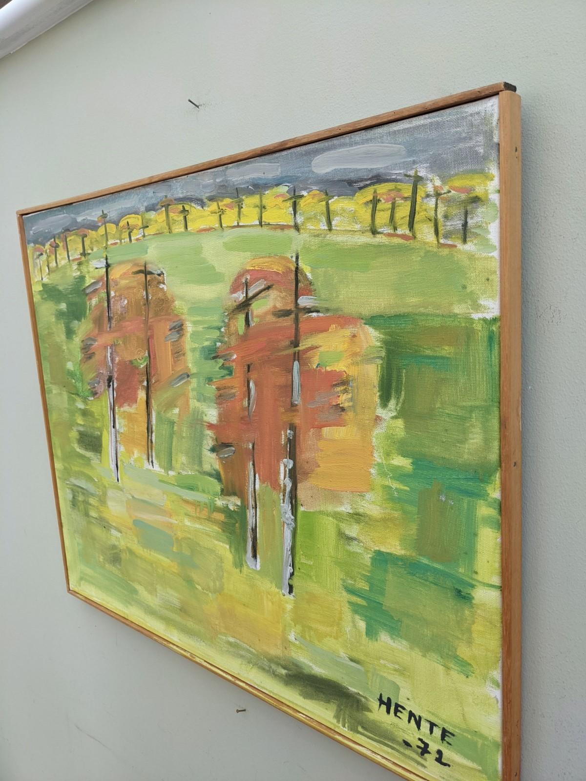 Vintage Mid-Century Abstract Landscape Framed Oil Painting - Autumn Trees 3