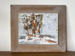 Vintage Mid-Century Abstract Landscape Framed Oil Painting - Season