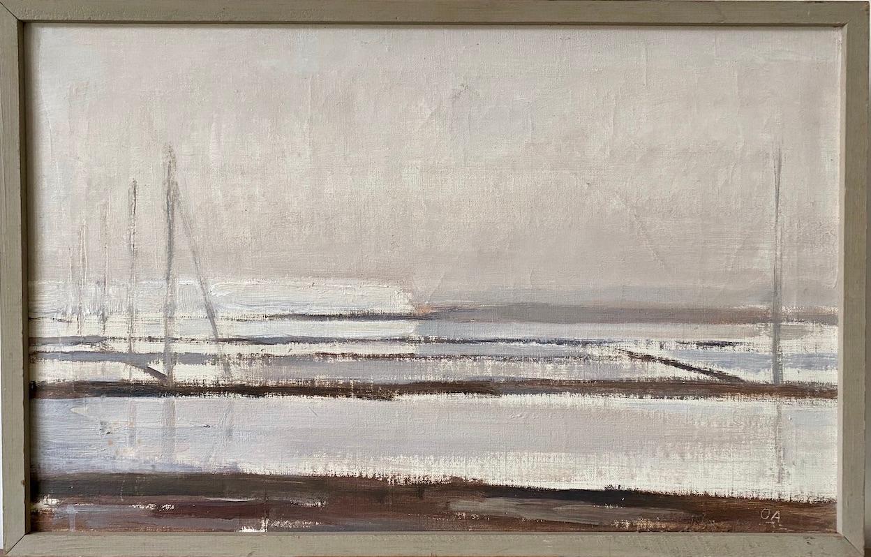 Vintage Mid Century Abstract Landscape Swedish Oil Painting - Even