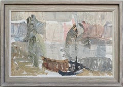 Vintage Mid-Century Abstract Oil Painting Swedish Art - Chalk