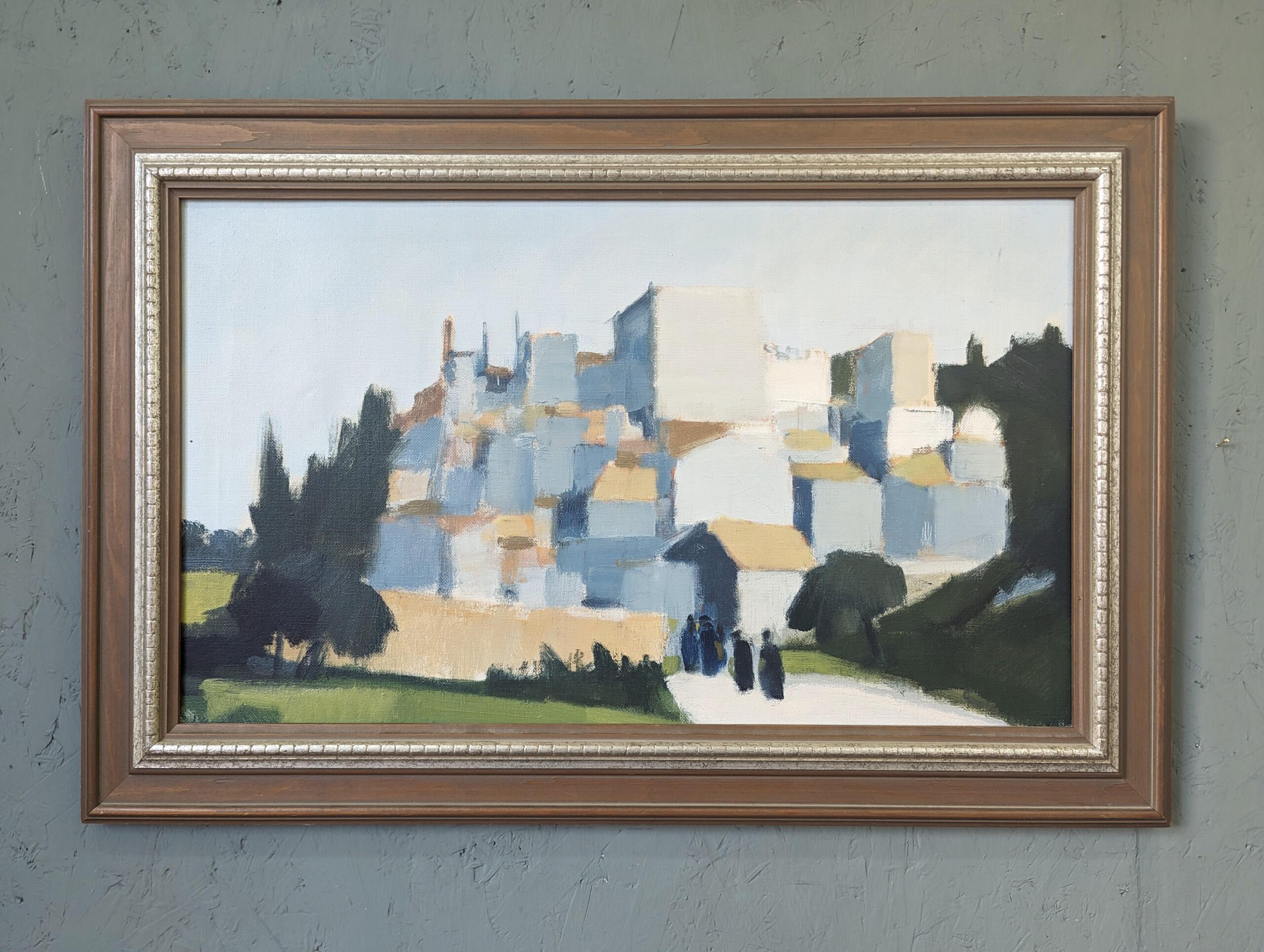 CITY STROLL
Size: 44 x 66 cm (including frame)
Oil on Canvas

A very pleasant modernist oil street scene composition, painted by the established Swedish artist Stig Wernheden (1921-1997), whose works have been represented at public collections in