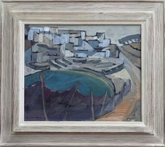 Vintage Mid Century Coastal Landscape Framed Swedish Oil Painting - The Bay