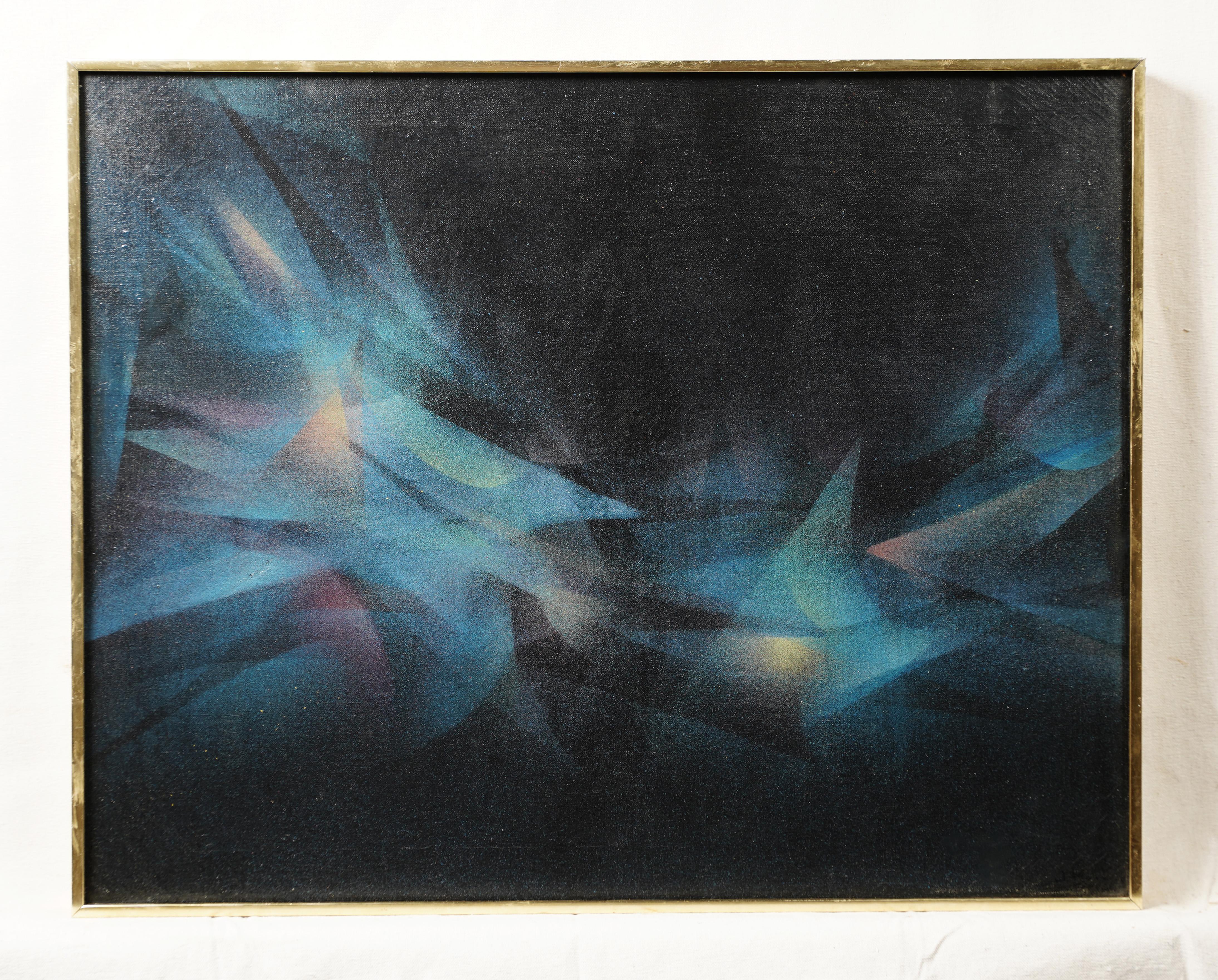 Kubistisches Nocturnal Moody Abstrakt Expressionistisches Ölgemälde aus der Mitte des Jahrhunderts (Schwarz), Abstract Painting, von Unknown