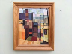 Vintage Mid-Century Cubist Street Scene Framed Oil Painting - Cubist View