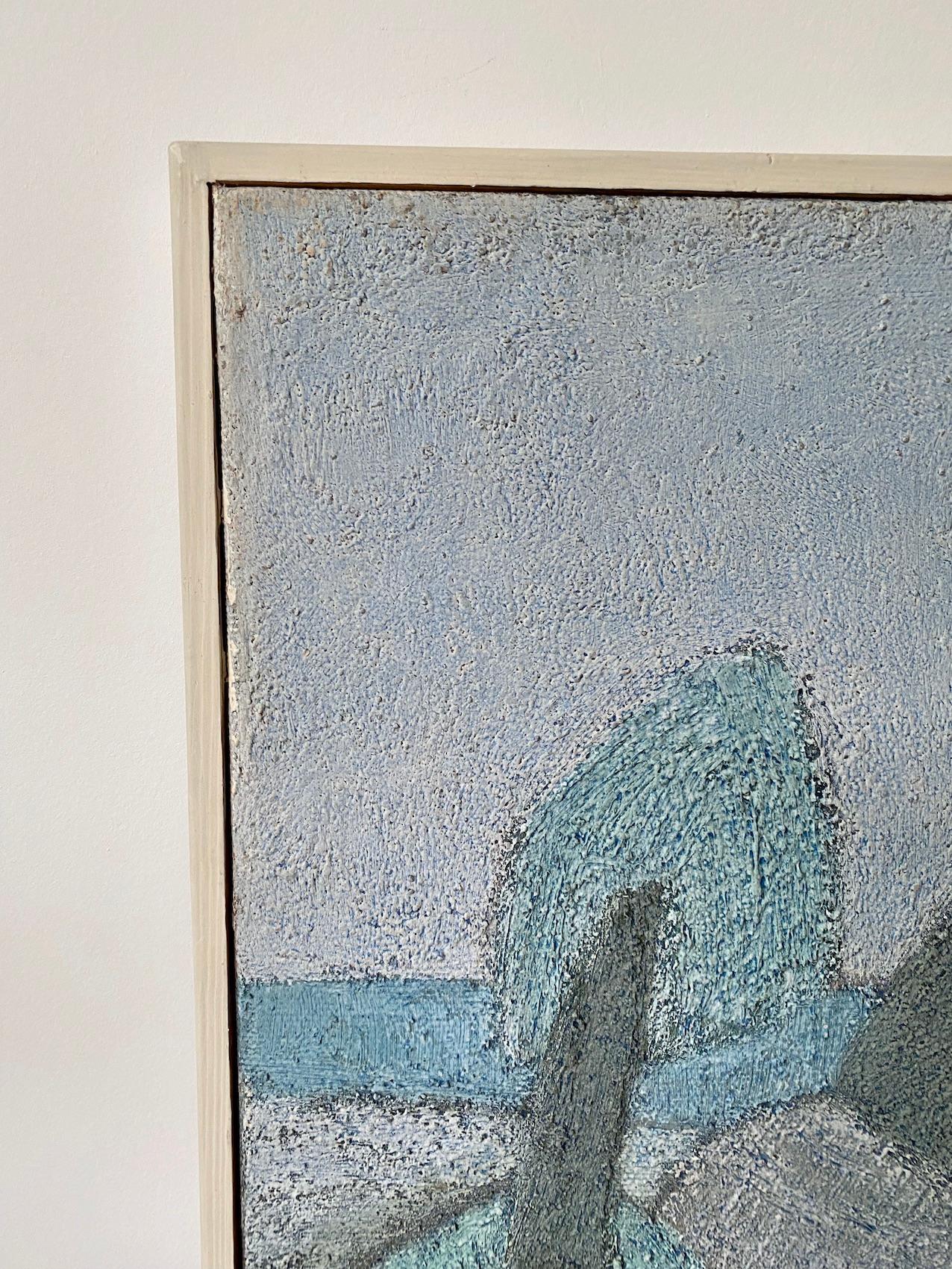 Vintage Mid-Century Expressionist Framed Oil Painting - Blue Landscape 3