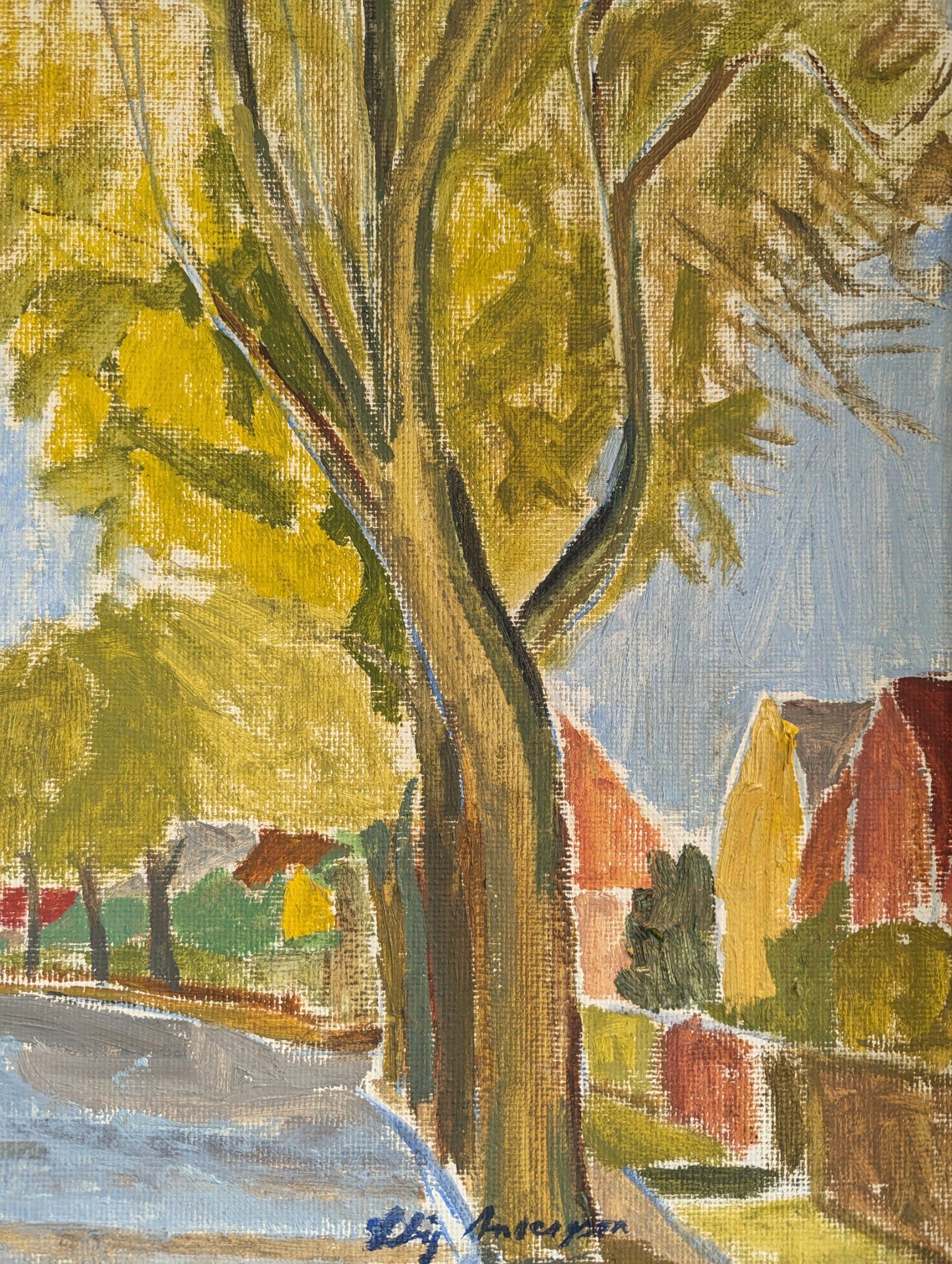 Pittura ad olio con cornice - Passeggiata d'autunno - paesaggio espressivo della metà del secolo scorso 5