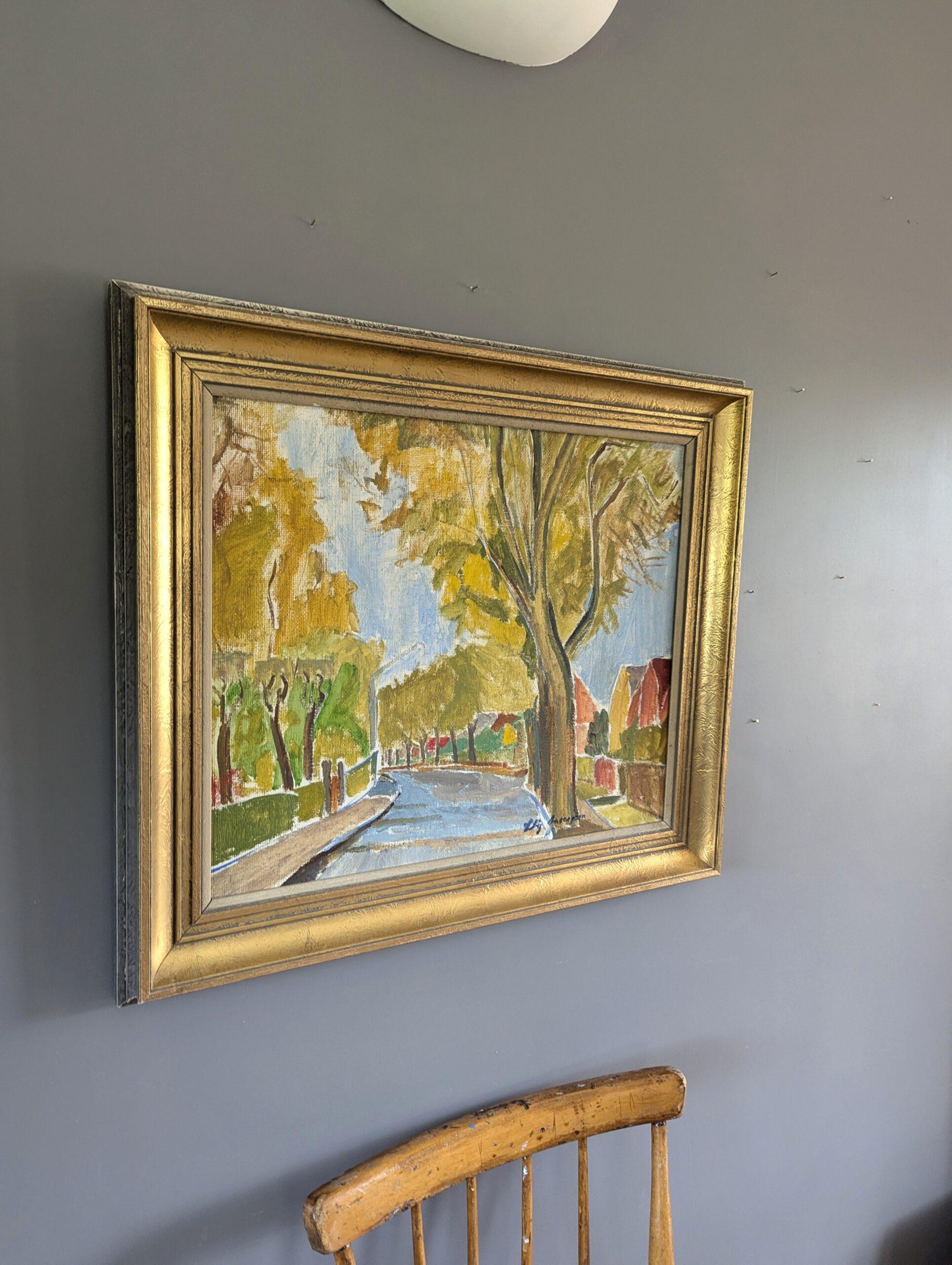 Pittura ad olio con cornice - Passeggiata d'autunno - paesaggio espressivo della metà del secolo scorso - Painting Moderno di Unknown