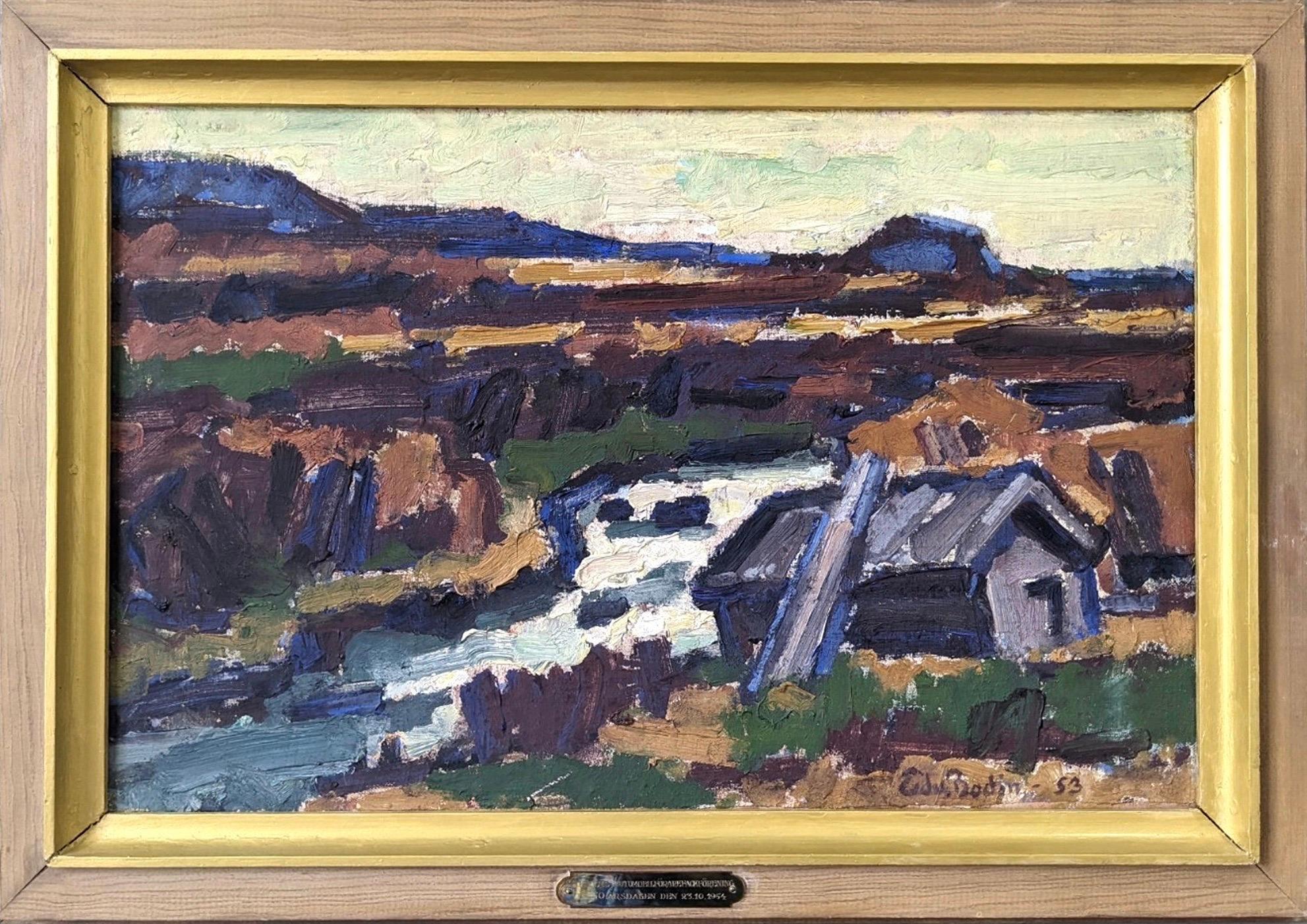 Vintage Mid-Century Expressive Landscape Framed Oil Painting, - Streaming River