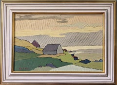 Vintage Mid-Century Expressive Landscape Oil Painting - Houses in the Valley