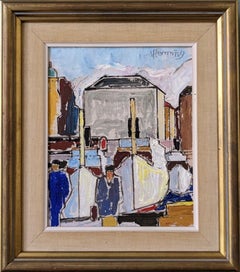 Vintage Mid-Century Expressive Street Scene Oil Painting - By the Dock