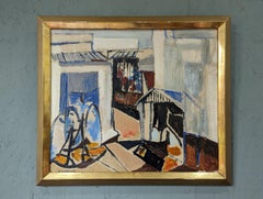 Vintage Mid-Century Expressive Swedish Street Scene Oil Painting - City Street