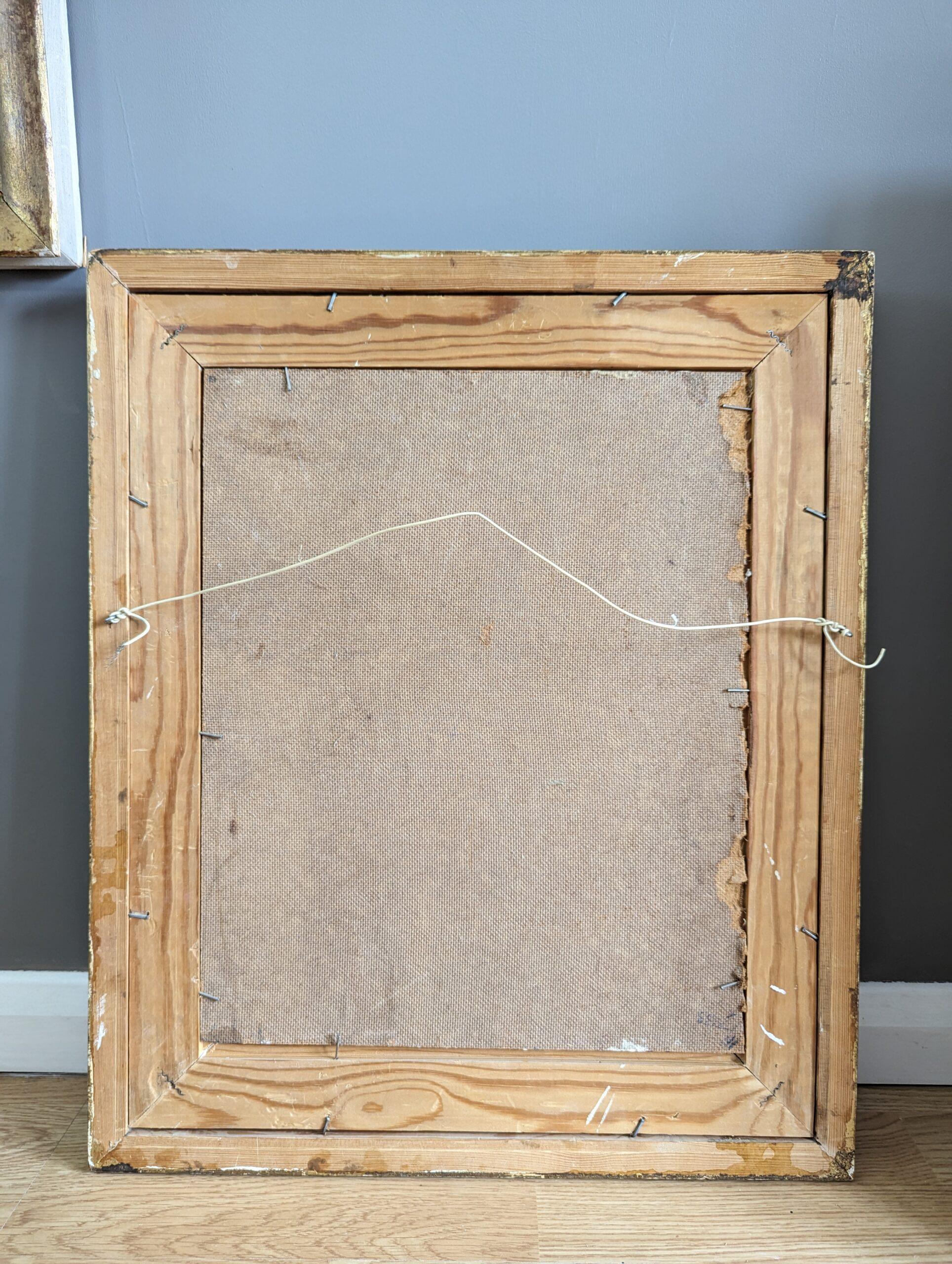 Pintura al óleo figurativa vintage de mediados de siglo para interiores - Dama de amarillo en venta 9