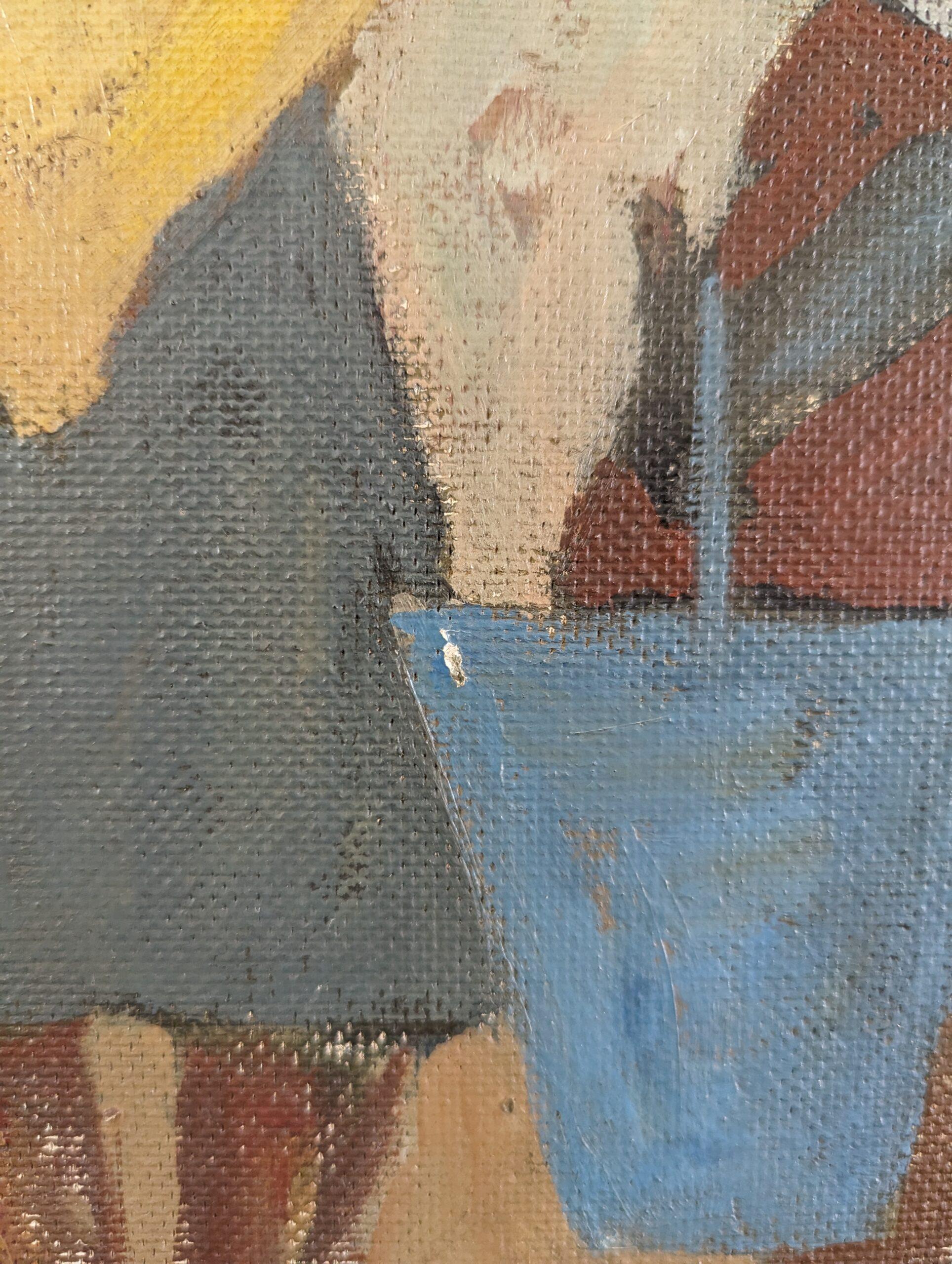 Pintura al óleo figurativa vintage de mediados de siglo - Junto a la bomba de agua 7