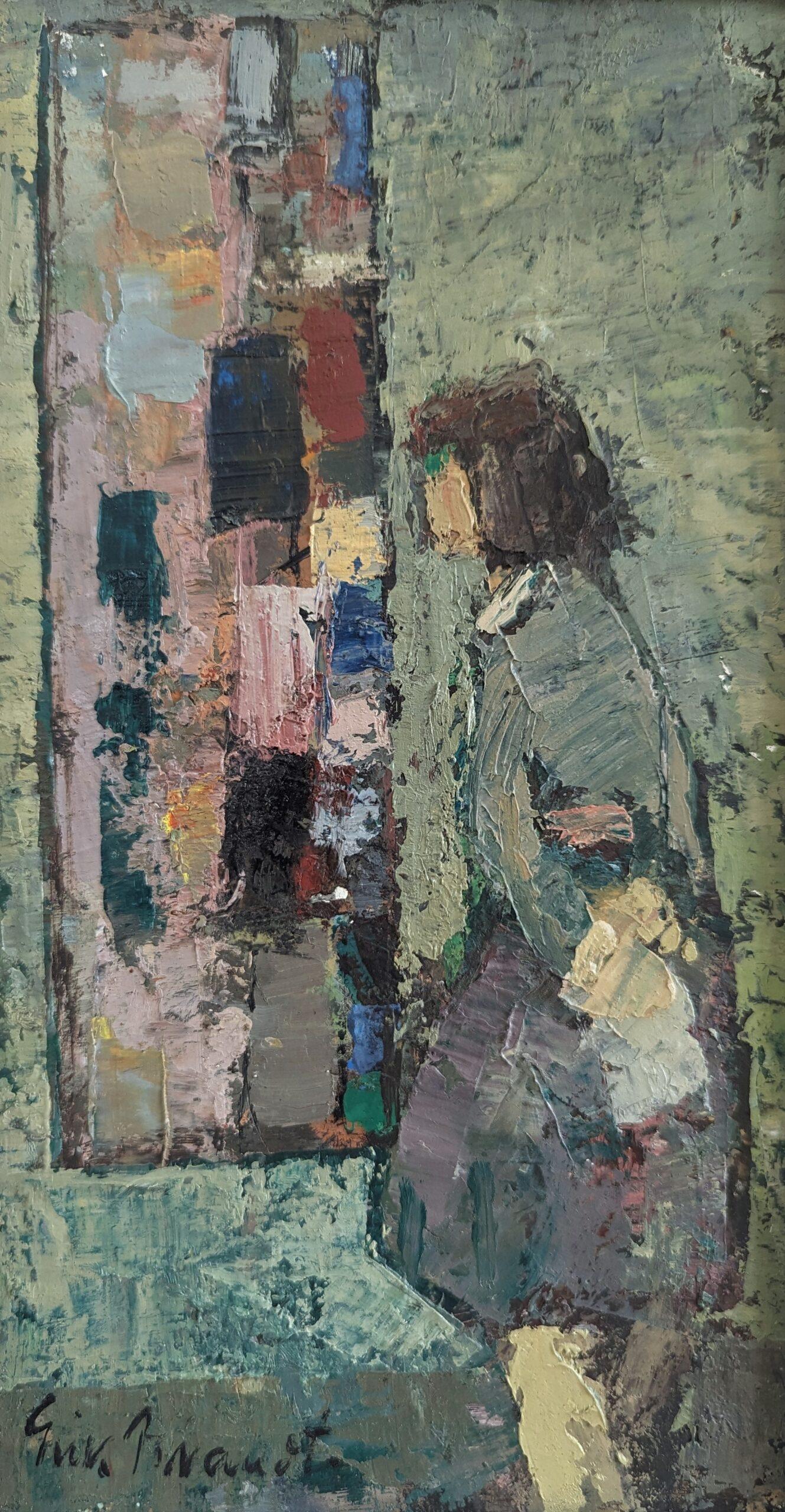 Pittura ad olio figurativa d'epoca della metà del secolo scorso - Riflesso frammentato 6