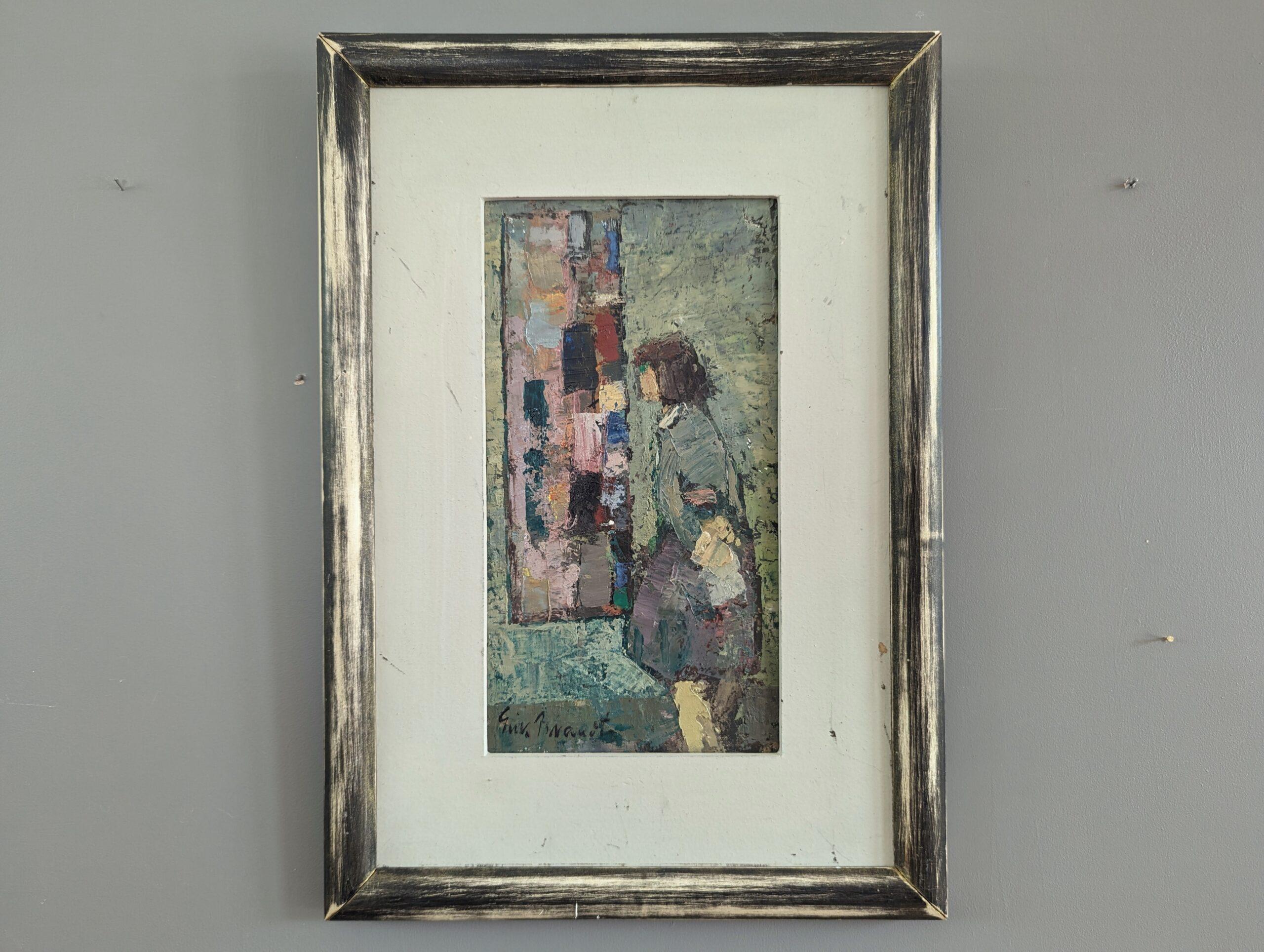 Pittura ad olio figurativa d'epoca della metà del secolo scorso - Riflesso frammentato - Painting di Unknown